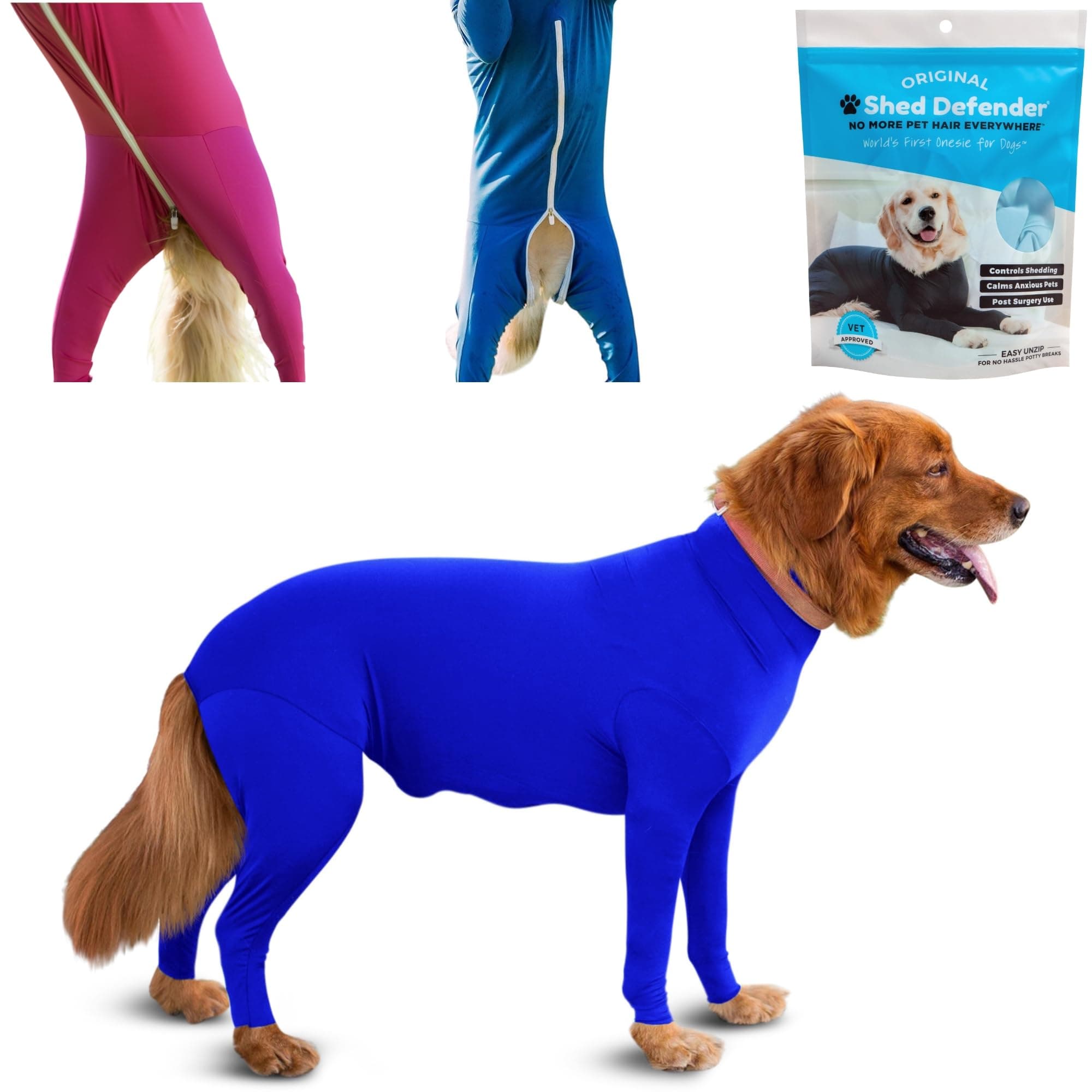 Shed Defender Original Dog Onesie for Dog Shedding, Seen on Shark Tank, Lightweight Breathable, Bodysuit for Dogs, Recovery Suit, Jumpsuit, Dog Body Suit, Shed Shirt, Post Surgery Onesie, Vet Approved