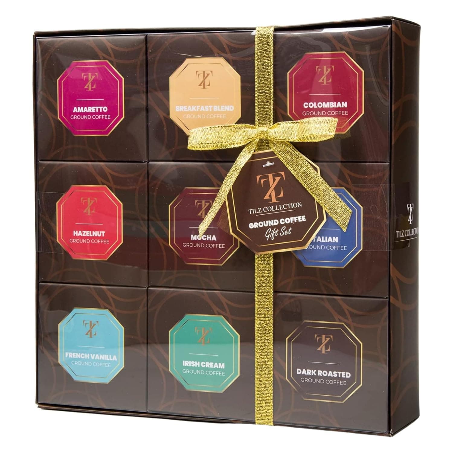 Coffee Gifts - Coffee Gift Set, 9 Flavoured Ground Coffee For Cafetiere For Men, Women |French Vanilla, Irish, Italian, Hazelnut, Christmas Gifts For Him, Her (Ground)