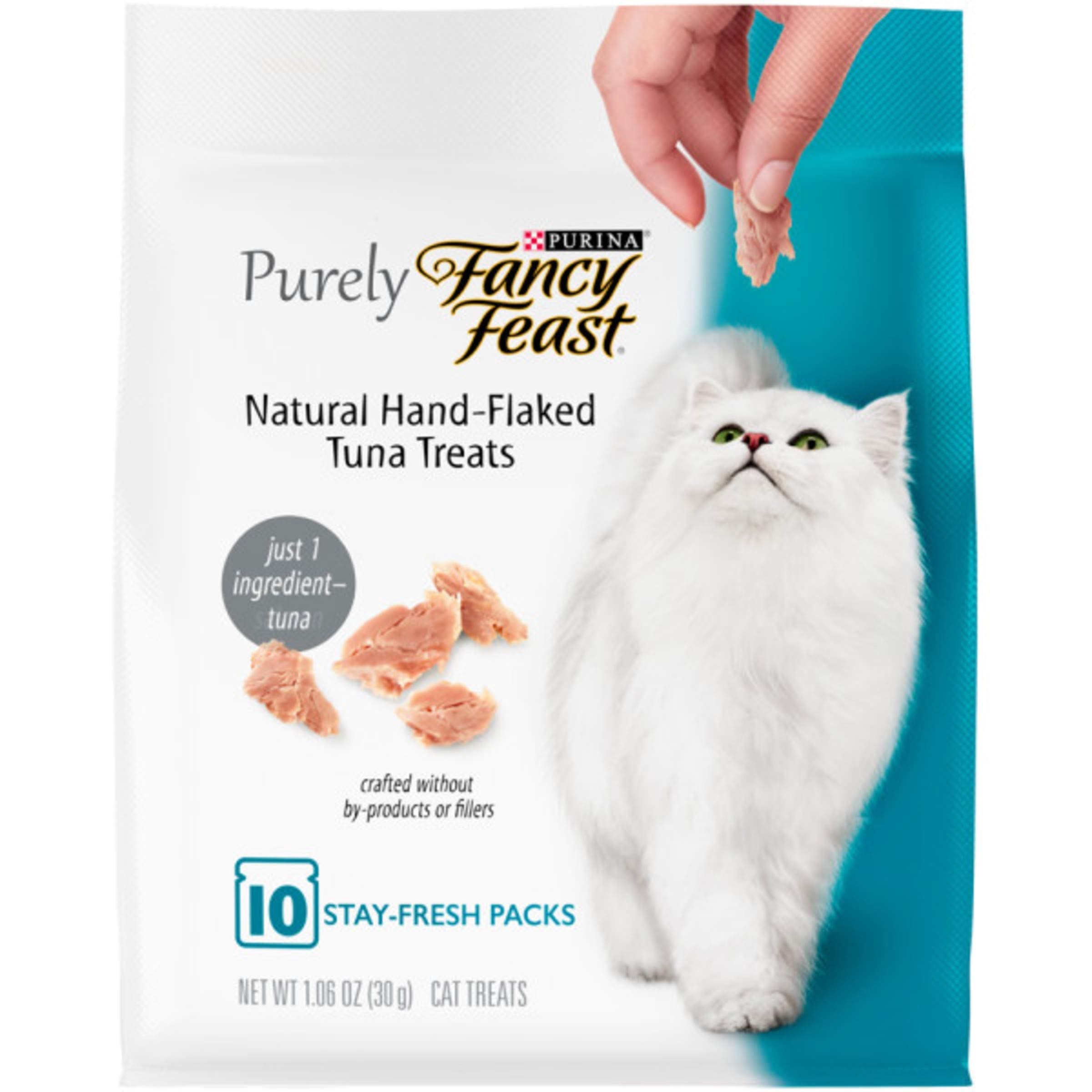 Purina Fancy Feast Purely Hand-Flaked Tuna Cat Treats, Steam-Baked Real Tuna, Pack of 5, 10 Count Pouches