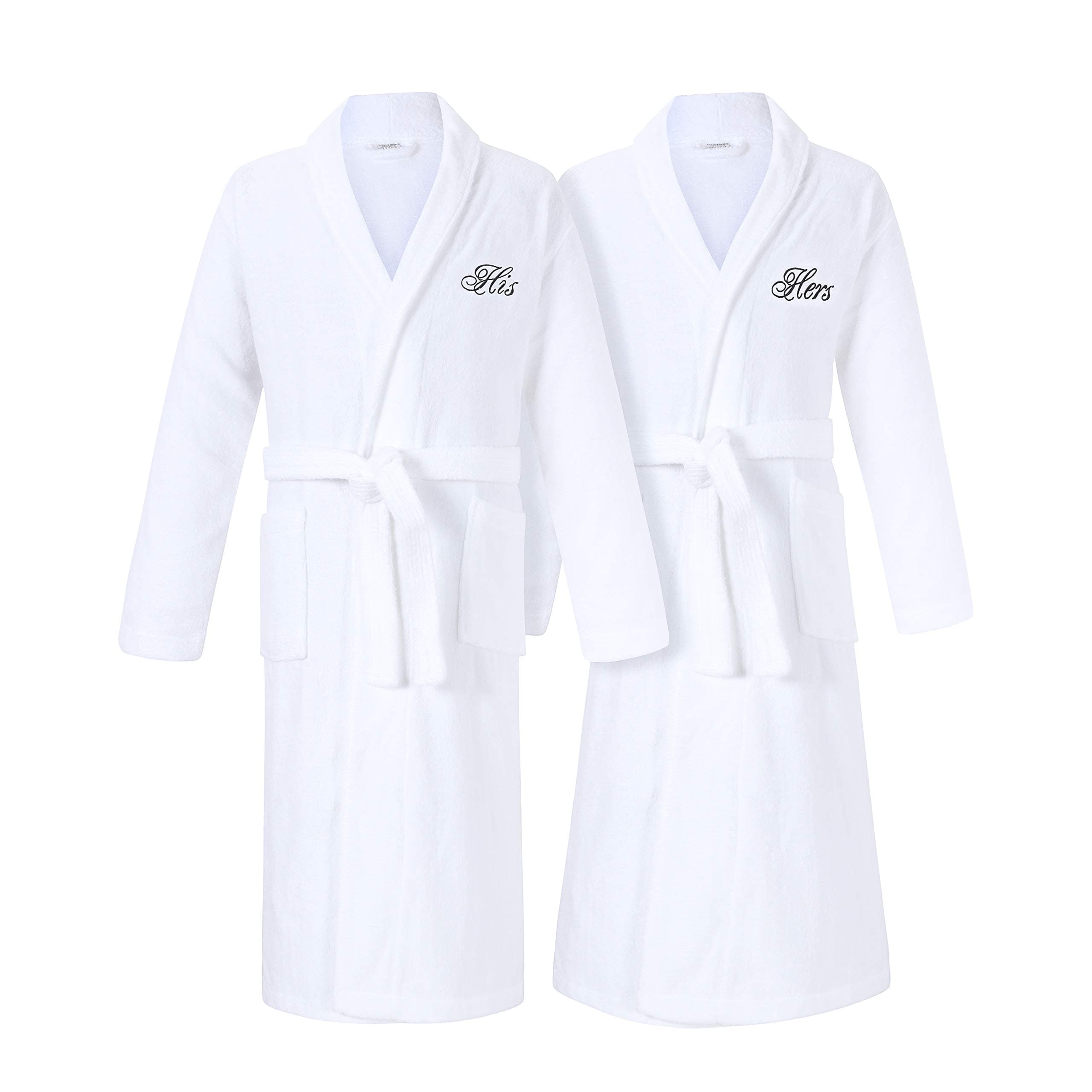 His and Her Robes | Set of 2 His & Hers Robes for Couples | Extra Thick| Long Sleeves | 100% Terry Cotton | Shawl Collar