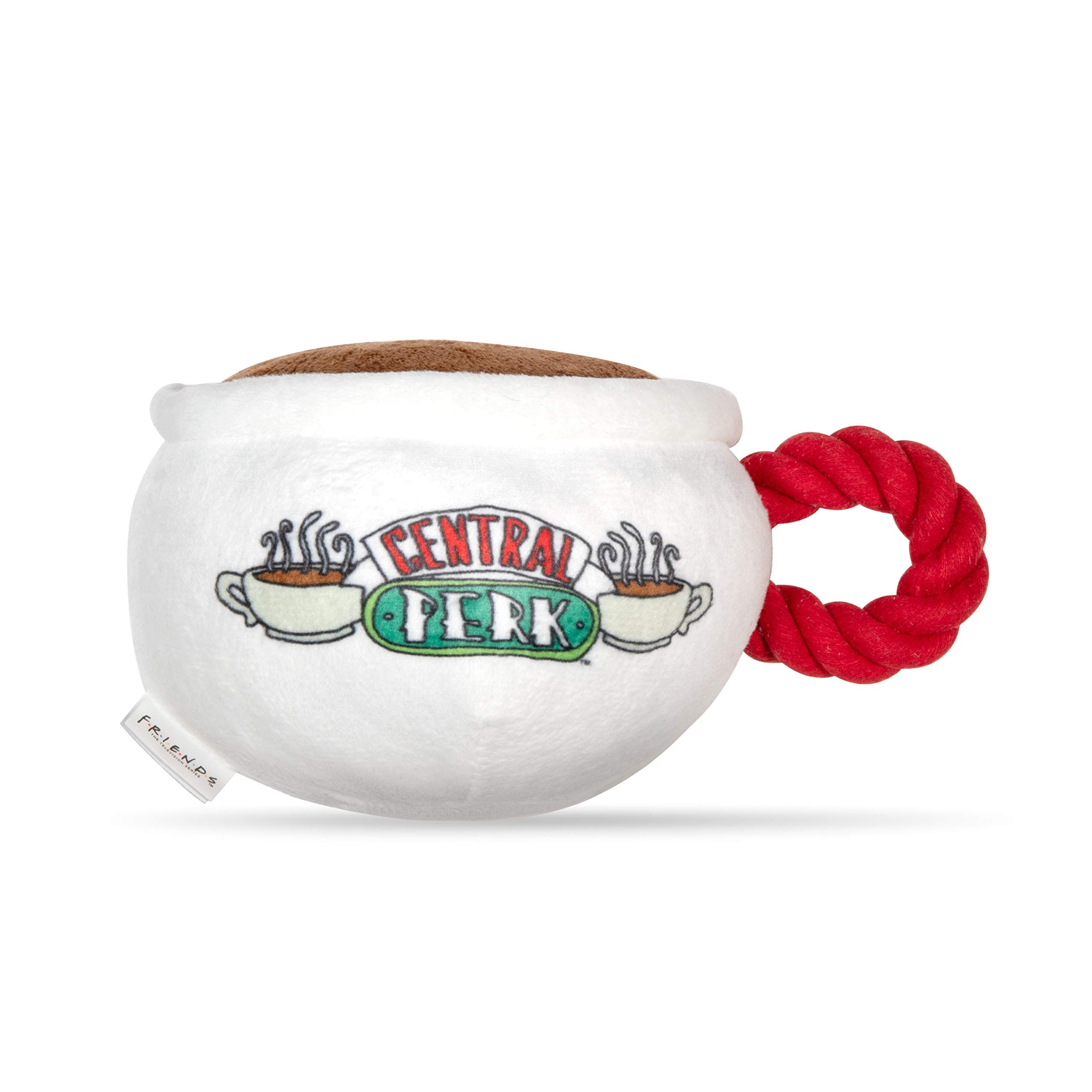 Central Perk Coffee Mug Plush Dog Toy with Rope Handle| Soft Cute Squeaky Toy for All Dogs | Stuffed Dog Toys with Squeaker Noise for Added Fun, Friends Memorabilia