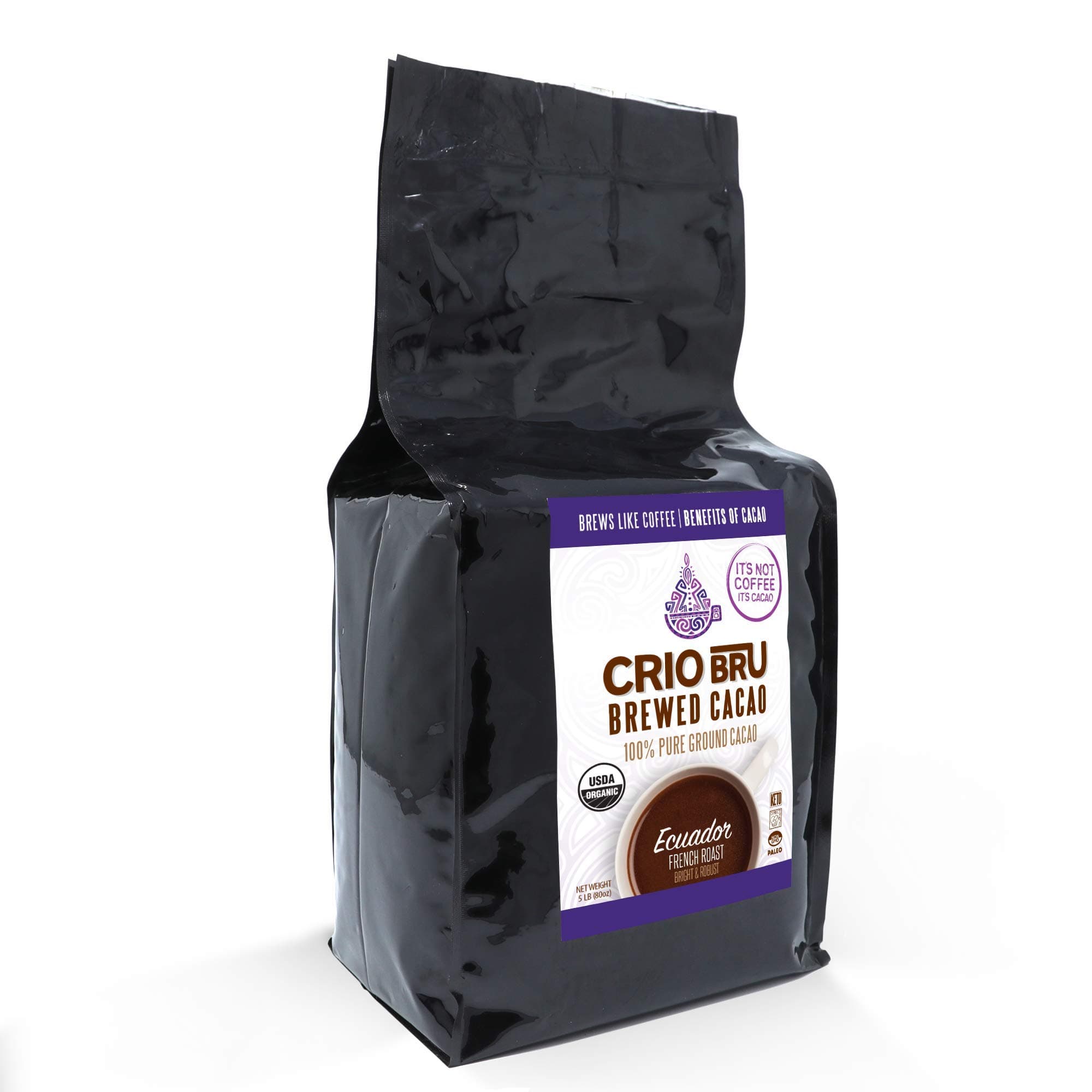 Crio Bru Ecuador French Roast 80oz Bag | Organic Healthy Brewed Cacao Drink | Great Substitute to Herbal Tea and Coffee | 99% Caffeine Free Gluten Free Low Calorie Honest Energy