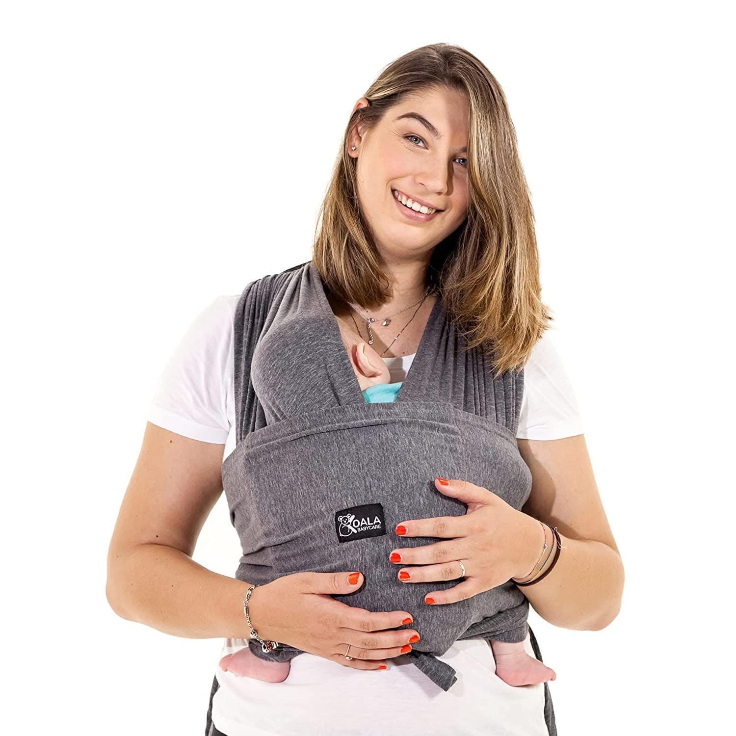 Baby Sling Easy to Wear - Certified Ergonomic Support - Multi-Purpose Stretchy Baby Carrier Suitable up to 9 kg - Baby Wrap Carrier for Newborn - Anthracite - Registered Design