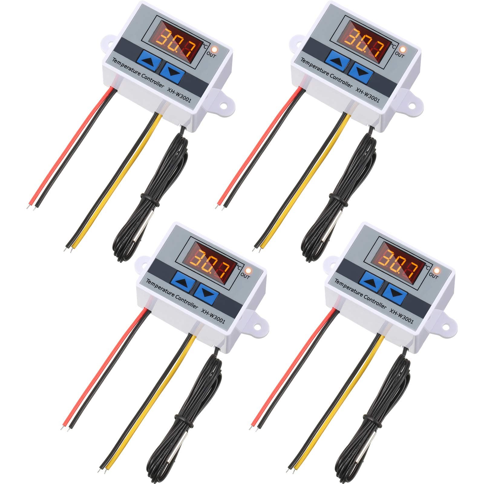 XH-W3001 Digital LED Temperature Controller Module Digital Thermostat Switch with Waterproof Probe Programmable Heating Cooling Electronic Thermostat Range from -50℃ to 110℃ (12V 10A 120W) (4 Pieces)