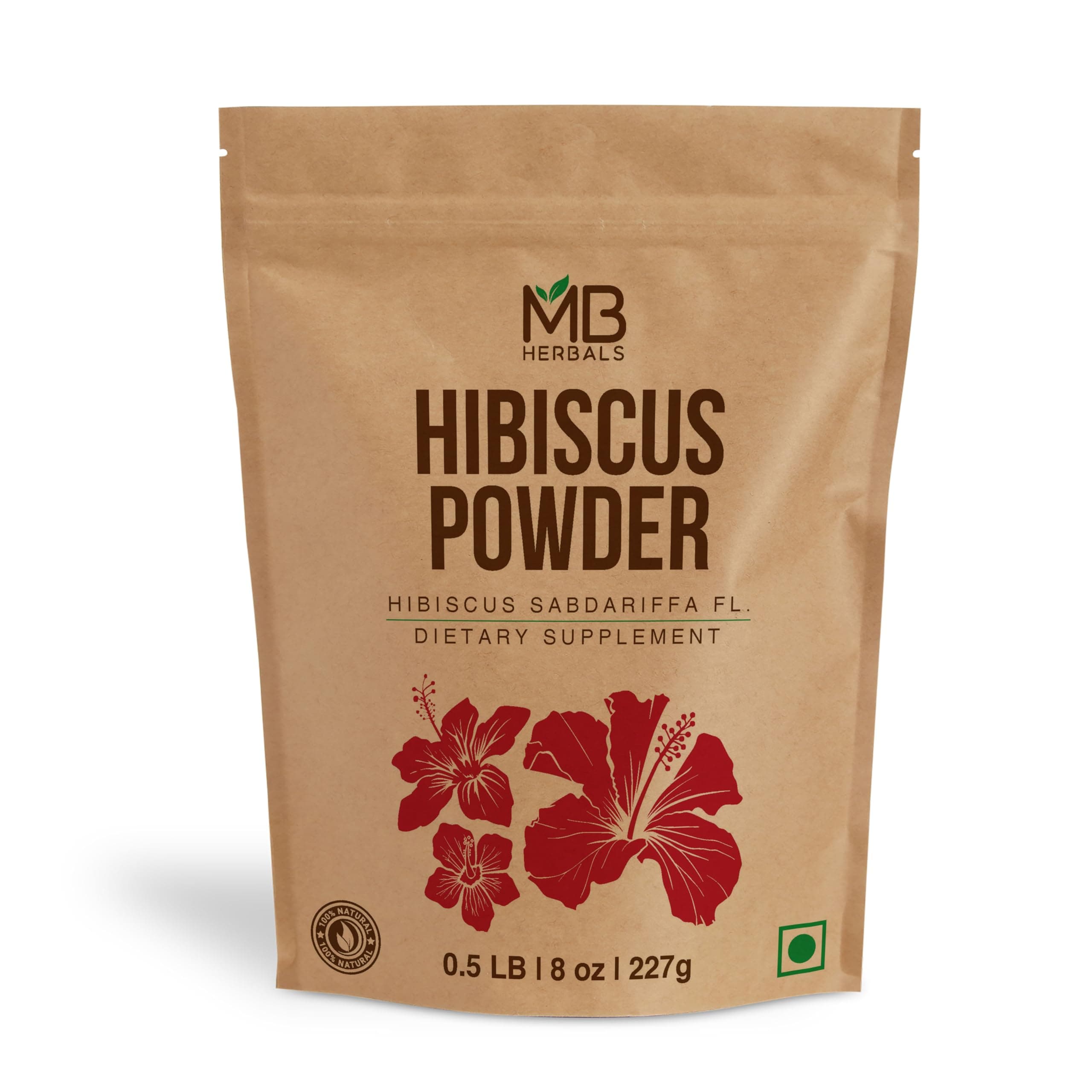 MB Herbals Hibiscus Powder | 227g | Half Pound | Hibiscus sabdariffa Flower Powder | for Refreshing Tea & Hair Care