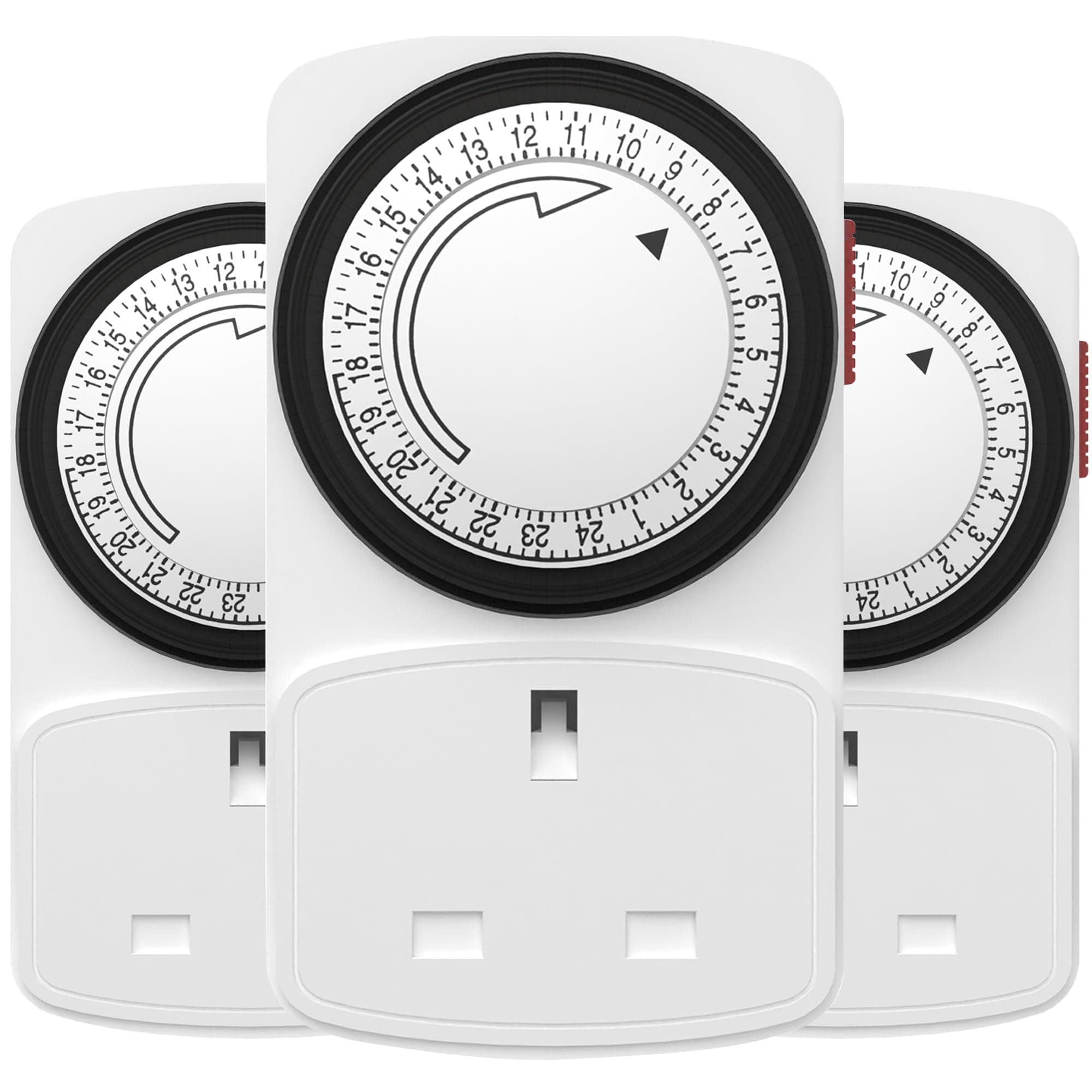 HBN Mechanical Timer Plug Socket, 24 Hour Segment Programmable Energy Saving Plug-in Timer Switch for Lights and Home Appliances (13A/3120W, 3 Pack)