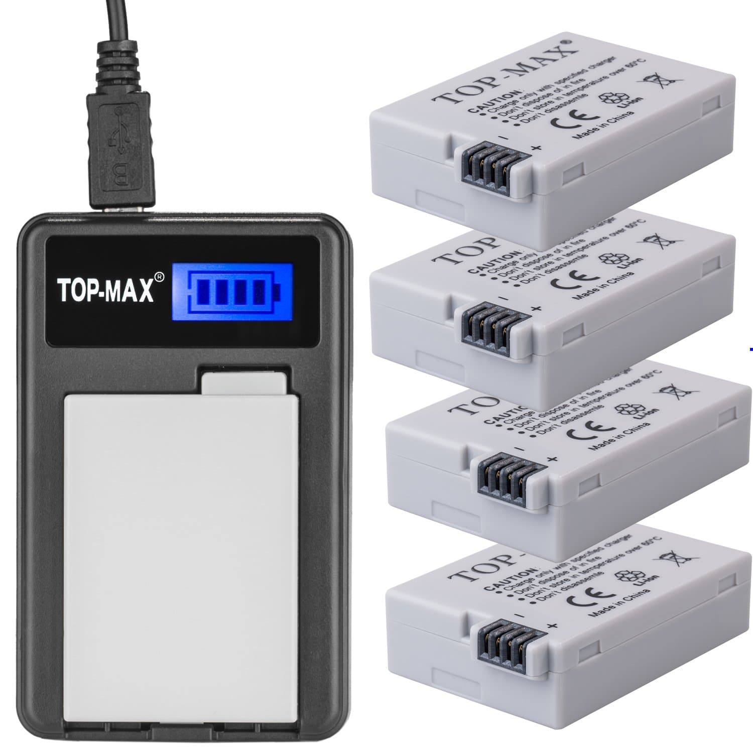 TOP-MAX® 4x LP-E8 LPE8 Battery + USB Charger for Canon EOS 700D,EOS 650D,EOS 600D,EOS 550D Digital SLR Camera,Canon Battery Grip BG-E8,Canon Battery Charger LC-E8E (4x Battery + USB Charger)