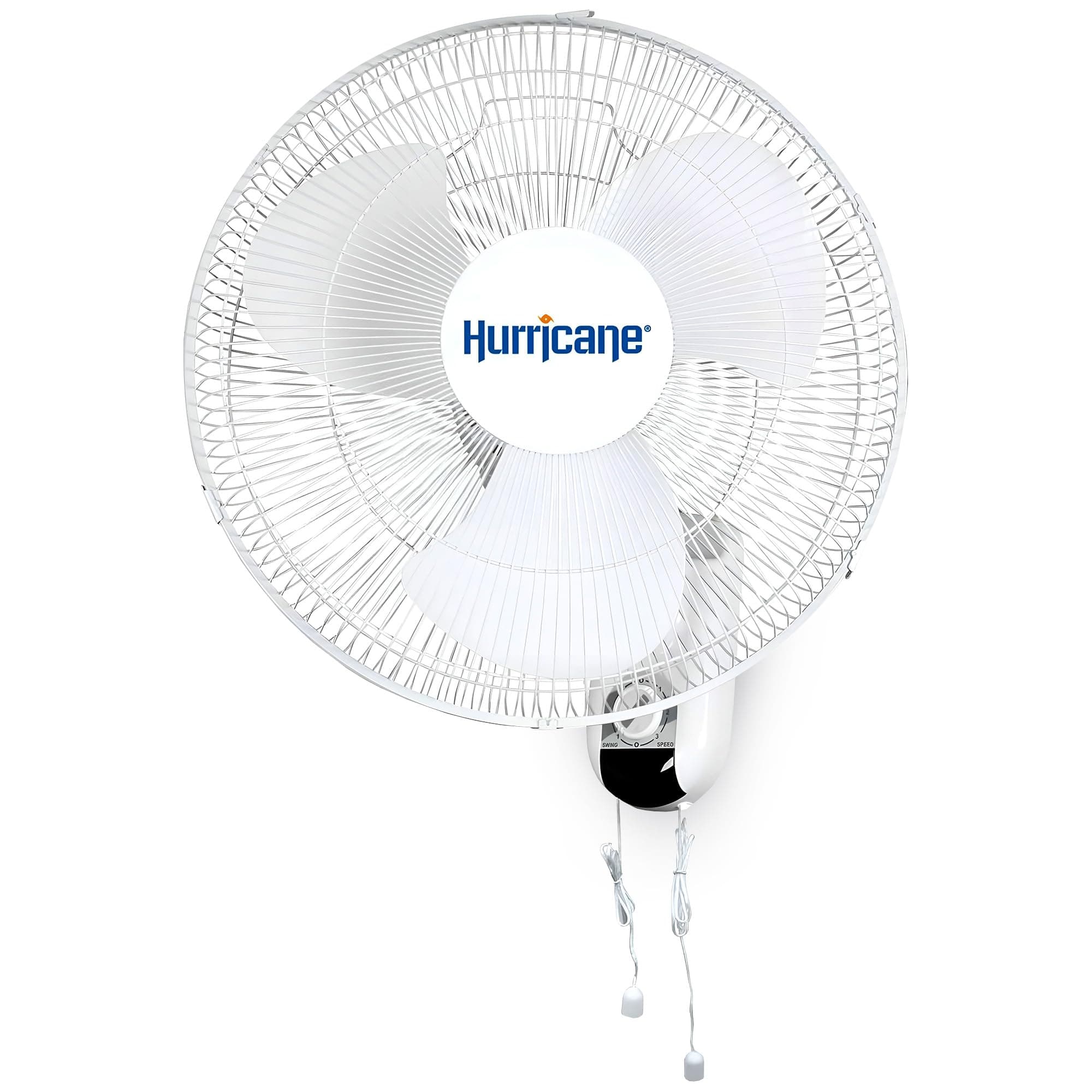 Hurricane Classic Oscillating Wall Mount Fan w/ 3 Quite Speeds, White, 16" - Corded Electric Air Cooling Unit w/ Easy Pull Cord Controls for Home, Grow Tents, Offices, Sheds, Studios, Garages & Dorms