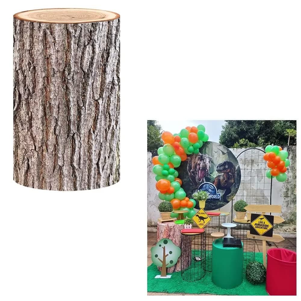 Plinth Cover Wood Grainy Texture Pedestal Covers for Kids Birthday Parties Vintage Wooden Cylinder Cover Event Decoration HP-275 Dia36cm H75cm