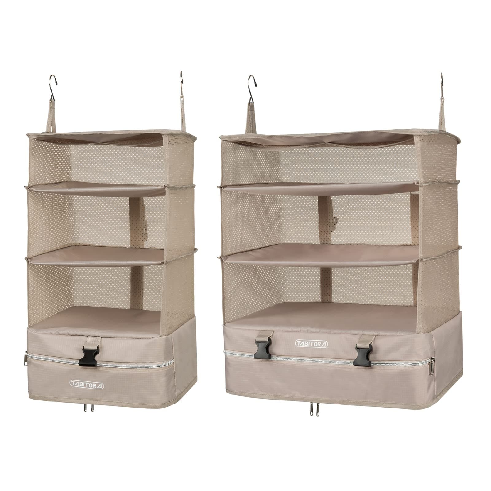 TABITORATABITORA Portable Hanging Travel Shelves Bag Packing Cube Organizer Suitcase Storage Large Capacity Beige L+XL