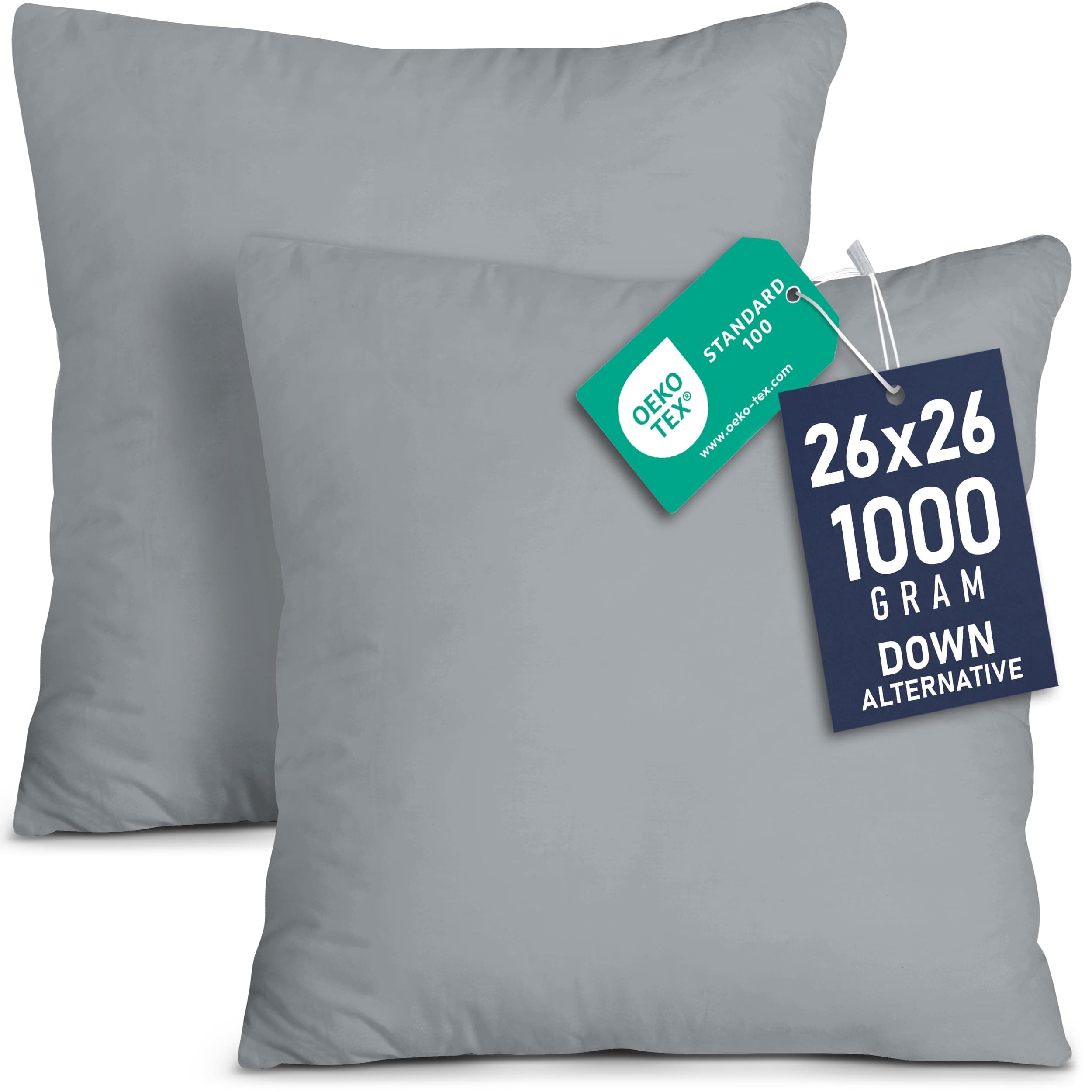 Utopia Bedding Throw Pillows Insert (Pack of 2, Grey) - 26 x 26 Inches Bed and Couch Pillows - Indoor Decorative Pillows