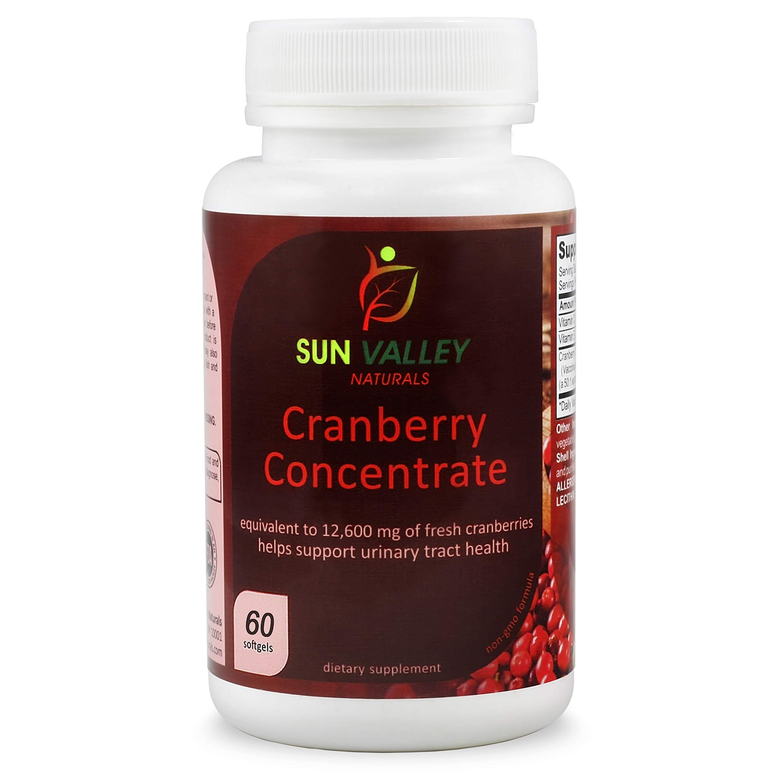 Cranberry Concentrate Pills 12,600 Milligram of Fresh Cranberries by Sun Valley Naturals 60 Softgels