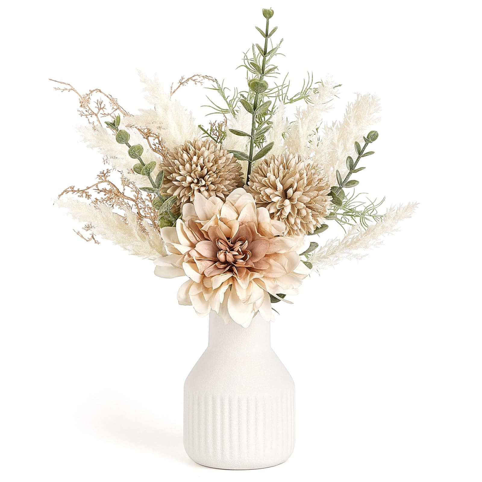 Mkono Small Artificial Flowers in Ceramic Vase 13.5 Inch Coffee Table Decor Silk Floral Arrangements for Home Decor Fake Flowers Bouquet for Bathroom Dining Room