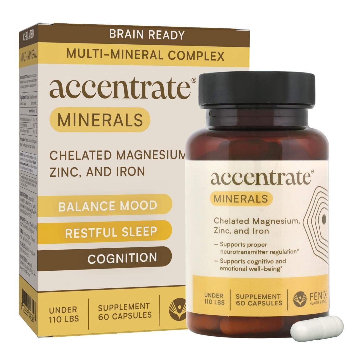 Accentrate Minerals - Magnesium Supplement for Kids – Chelated Magnesium Zinc Iron (Mg Zn Fe) – Mental Wellness Mineral Supplement for Focus, Mood & Brain Support – Bioavailable – 60 Capsules