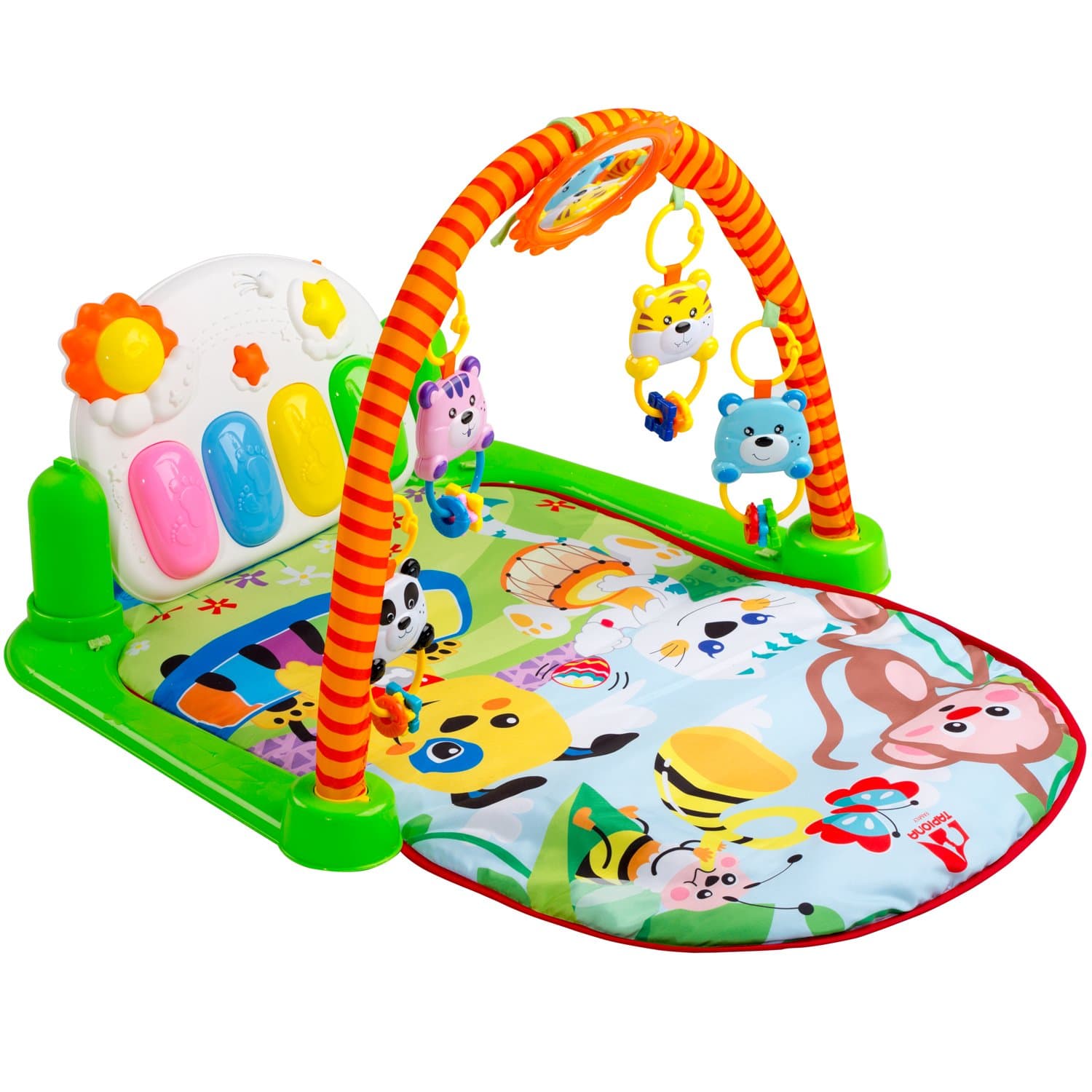 Tapiona Baby Gym Piano - Kick and Play Mat, Activity Mat Infant - Newborn Toys Boy and Girl 0-3 Years for Tummy Time, Lay and Play, Sit and Play - Gift Registry Baby Shower - Mirror, 4 Baby Toys