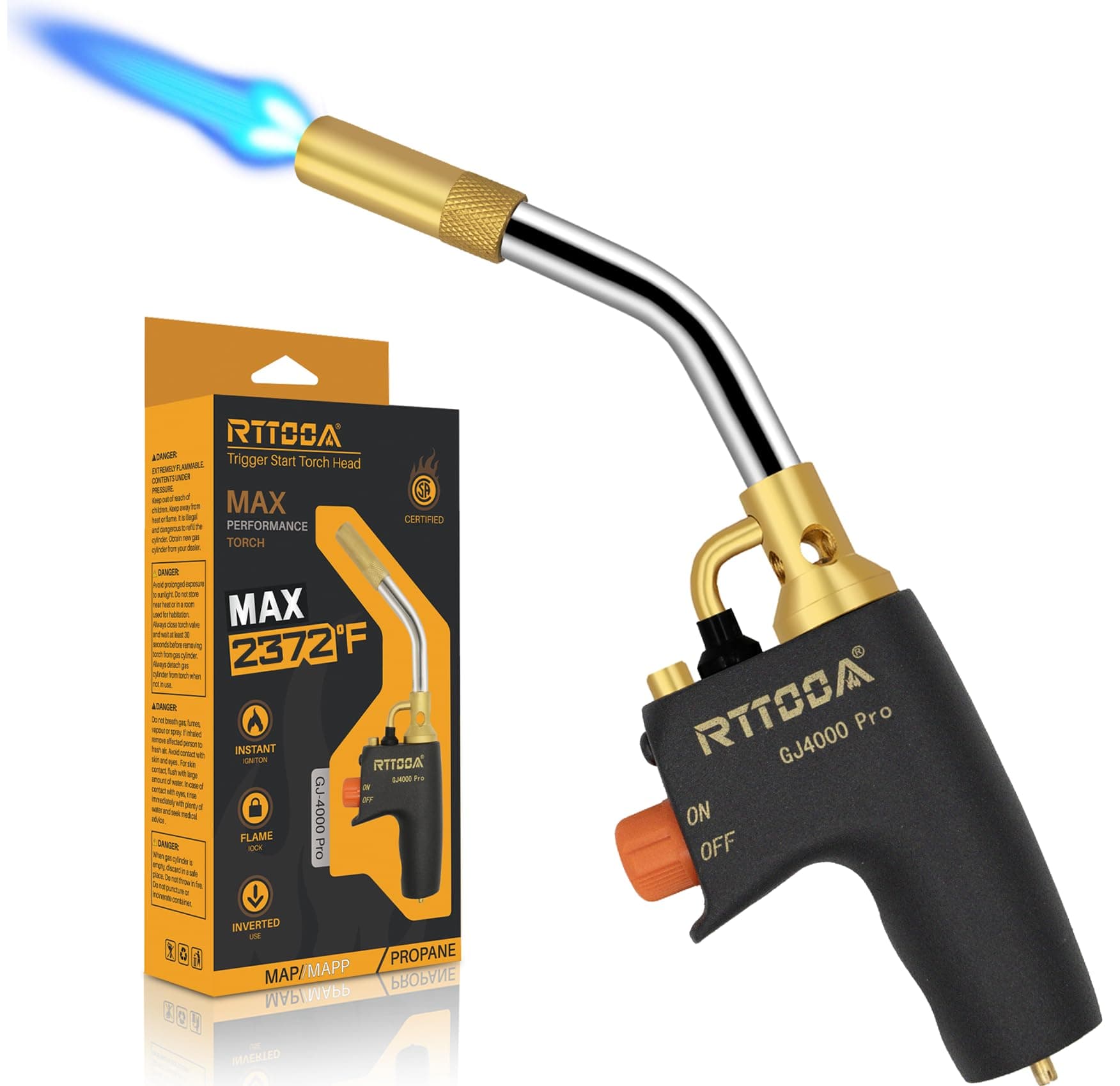 High Intensity Propane Torch Head,GJ-4000pro Trigger Start Torch;MAPP/Propane Gas Torch head in Culinary,Welding Metal Tubes and Loose Rusty Screws(CSA Certified)