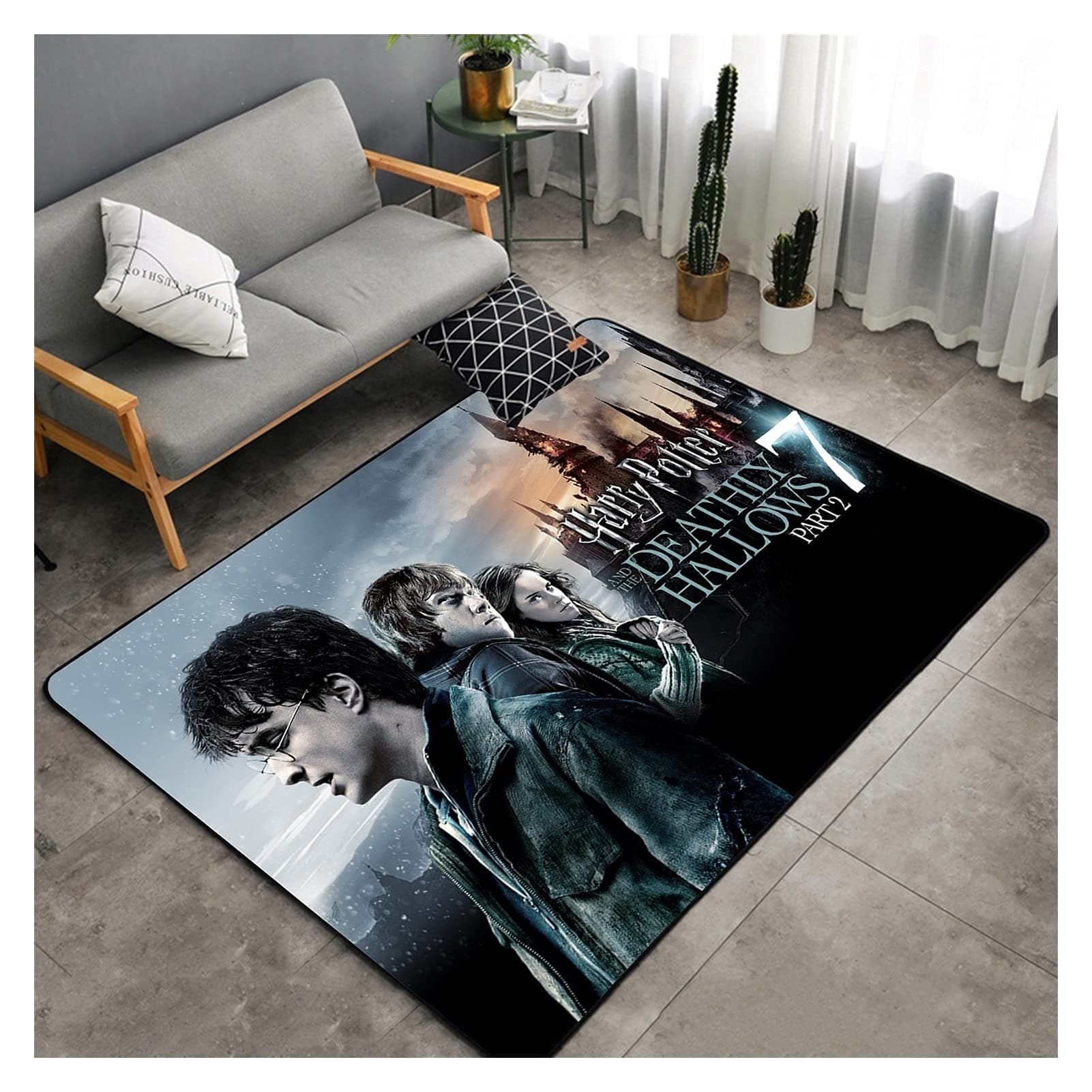 JRZDFXS Harry Potter Rug Bedroom Accessories for Girls, Harry Potter Sign Cleanable Non-Slip Home Decor Carpets (Color : Harry Potter 7 - Part 2, Size : 80×120CM)