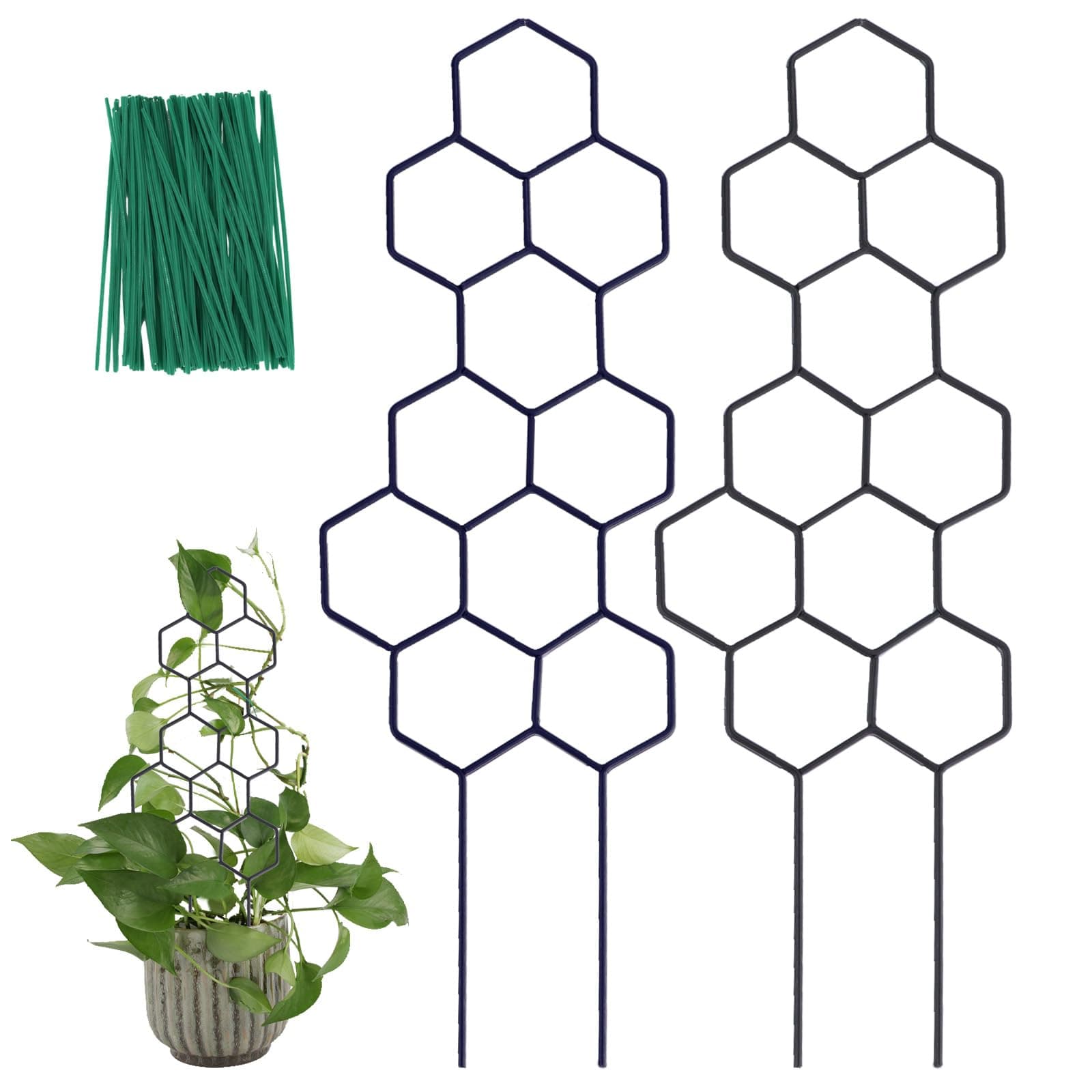 Small Trellis for Potted Plants, 15.94 inch Metal Plant Trellis for Climbing Plants Indoor Pot Honeycomb Shape Lattice for Ivy Vines Hoya Houseplants Flower 2 Pack