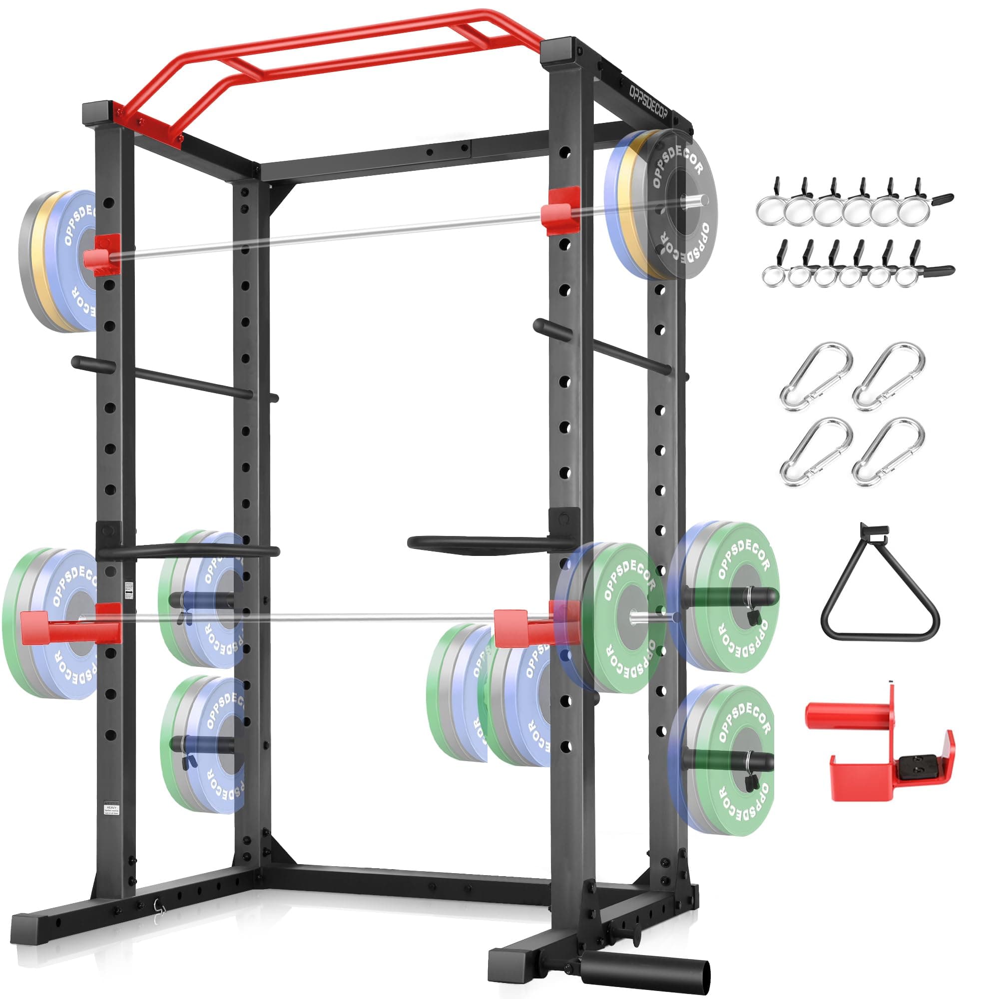 OPPSDECOR Power Cage, Multi-Function Power Rack with Adjustable Cable Pulley System, Squat Rack with Pull-up Bar, J-Hooks, More Training Attachment for Home Gym