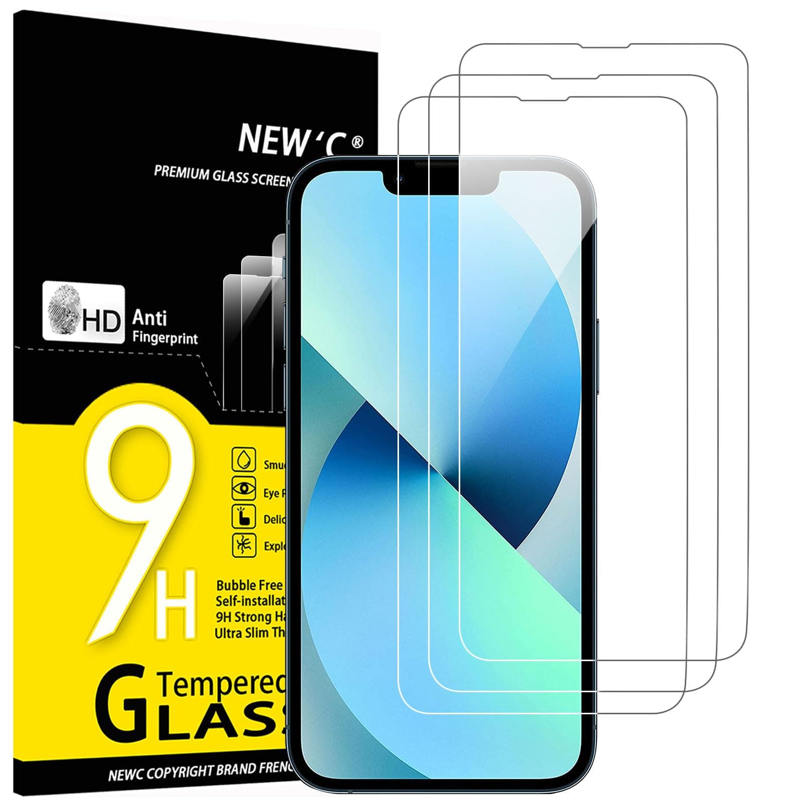 NEW'C 3 Pack Designed for iPhone 13 Mini Screen Protector (5.4"), Enhanced Tempered Glass Protection, Case Friendly Anti Scratch Bubble Free Ultra Resistant