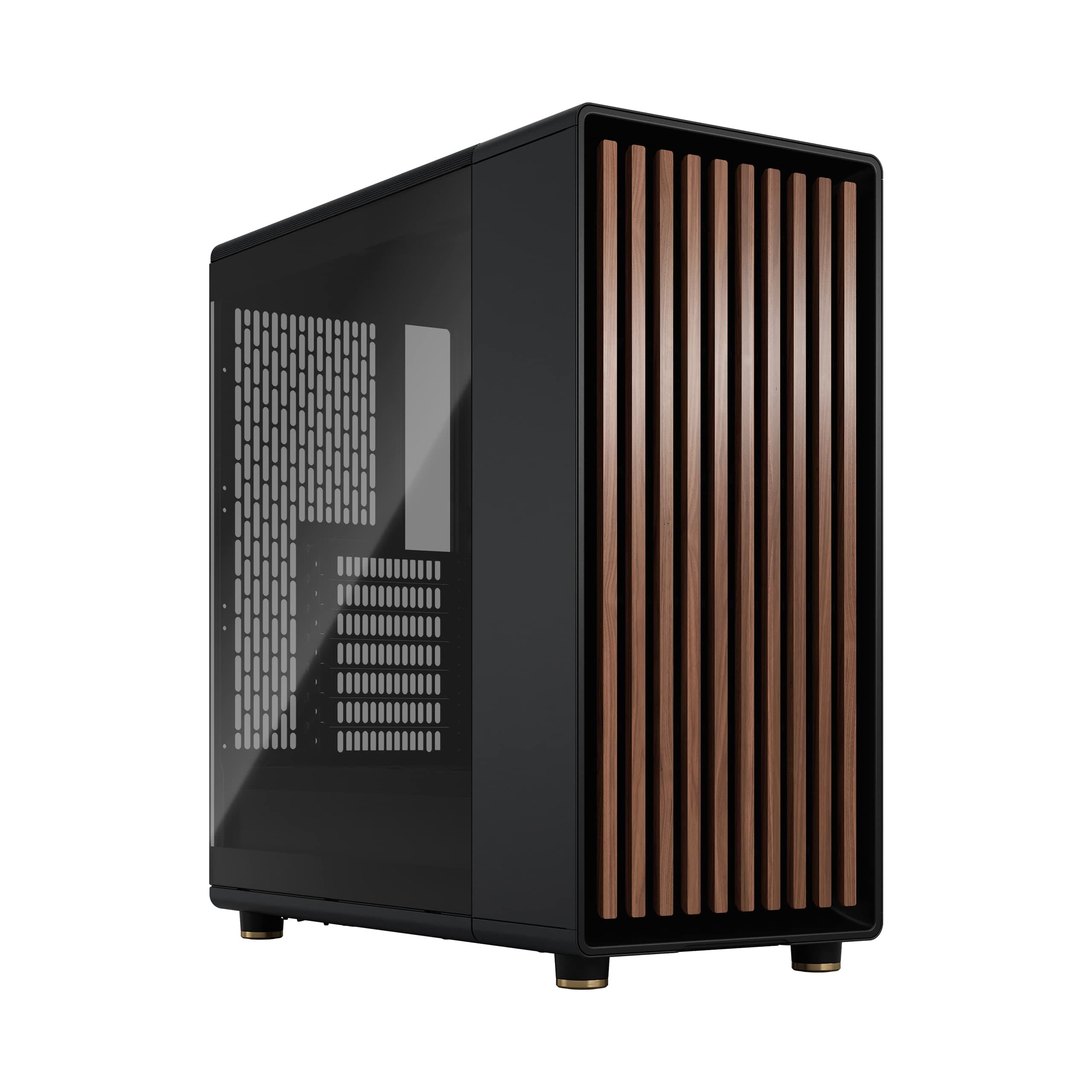 North Charcoal Black Mid Tower PC Case– Dark Tempered Glass, Walnut Wood, High Airflow ATX Chassis, USB Type-C, 2X 140mm PWM Fans, Liquid Cooling Support Gaming Cabinet (FD-C-NOR1C-02)