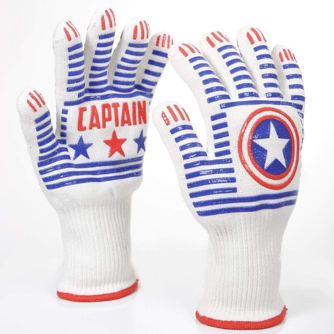Leose Captain BBQ Gloves Extreme Heat Resistant - Fireplace Accessories Captain America Shield - Great Oven Mitts & Forearm Protection