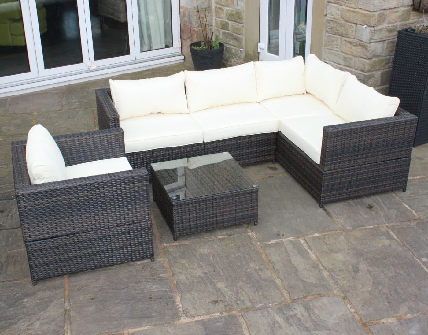 Weatherproof Rattan Outdoor Corner Sofa Set Patio Garden Furniture in Brown