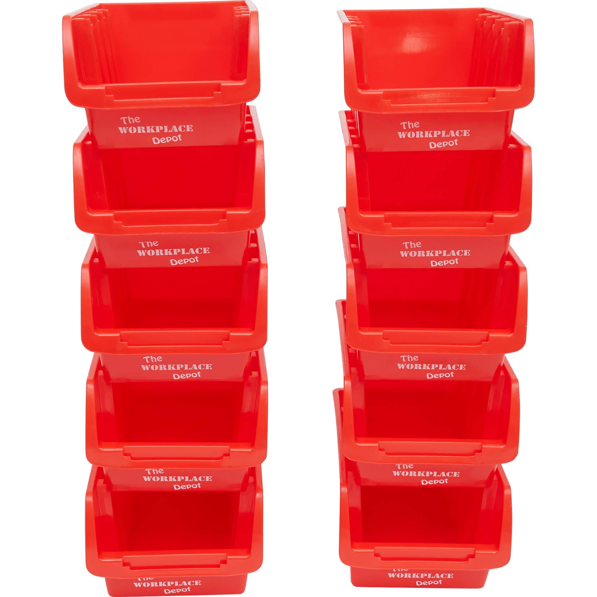 The Workplace Depot Plastic Picking Bins, Semi Open Fronted Stackable Parts Storage Pick Containers (Red)
