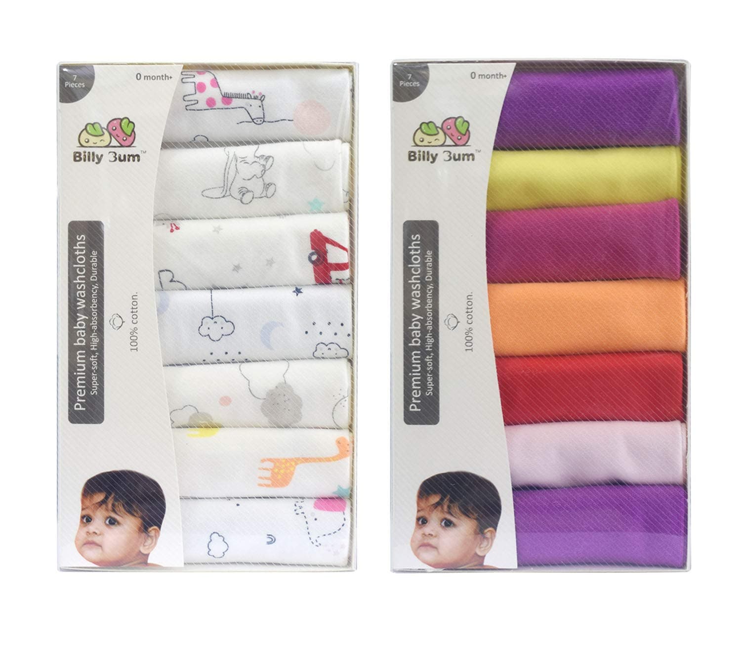 Billy Bum Washcloth for New Born 100% Hosiery Cotton/Reusable Extra Soft Face Towels washcloth for Babies (14 pieces) Color may vary (Pack of 2)