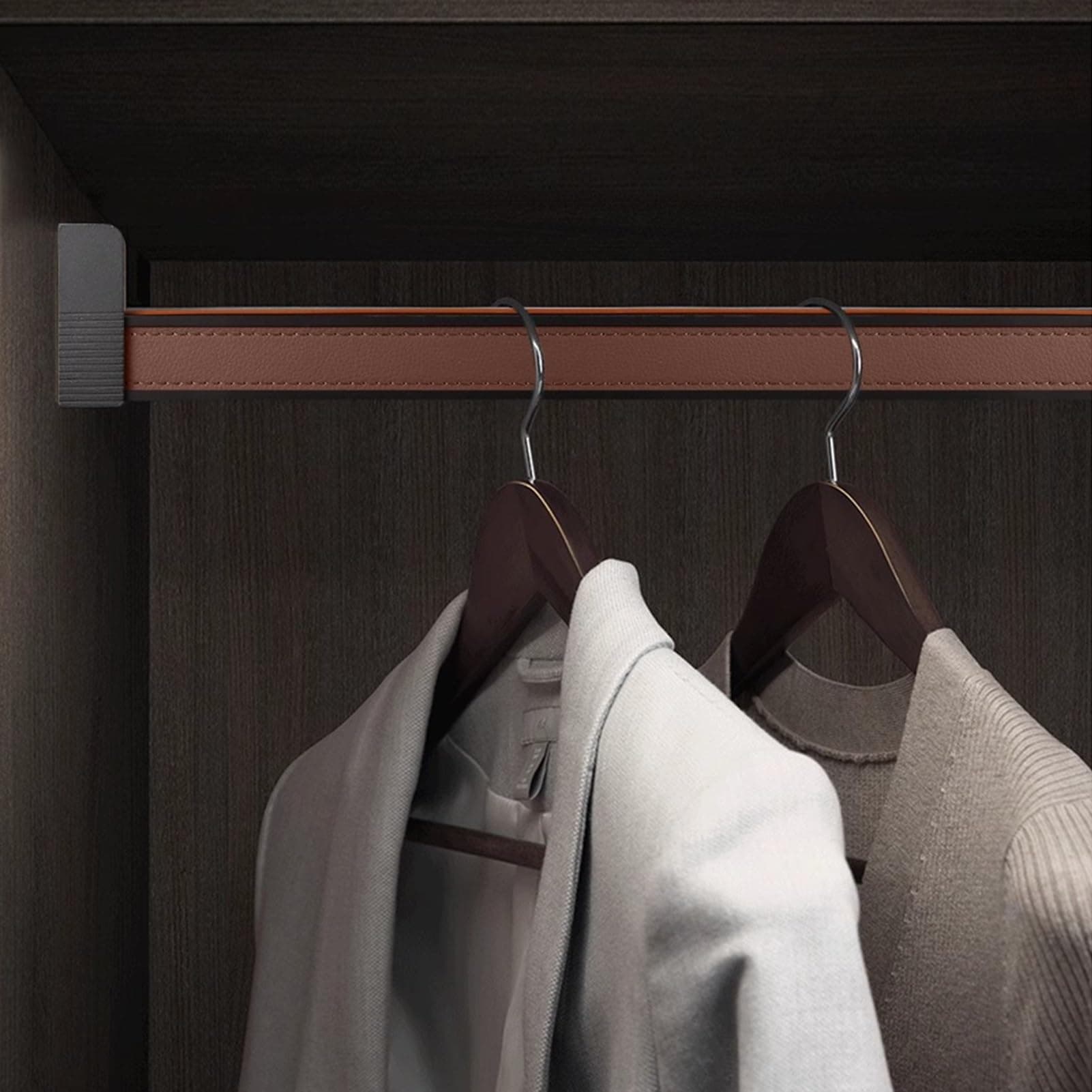 Wardrobe Rail Closet Clothes Hanger Bar, Aluminum Alloy & Leather Closet Rack for Wardrobe, Anti-slip Garment Organizer Closet Pole with End Supports (Color : Dark Red, Size : 110cm(43 1/4") Length