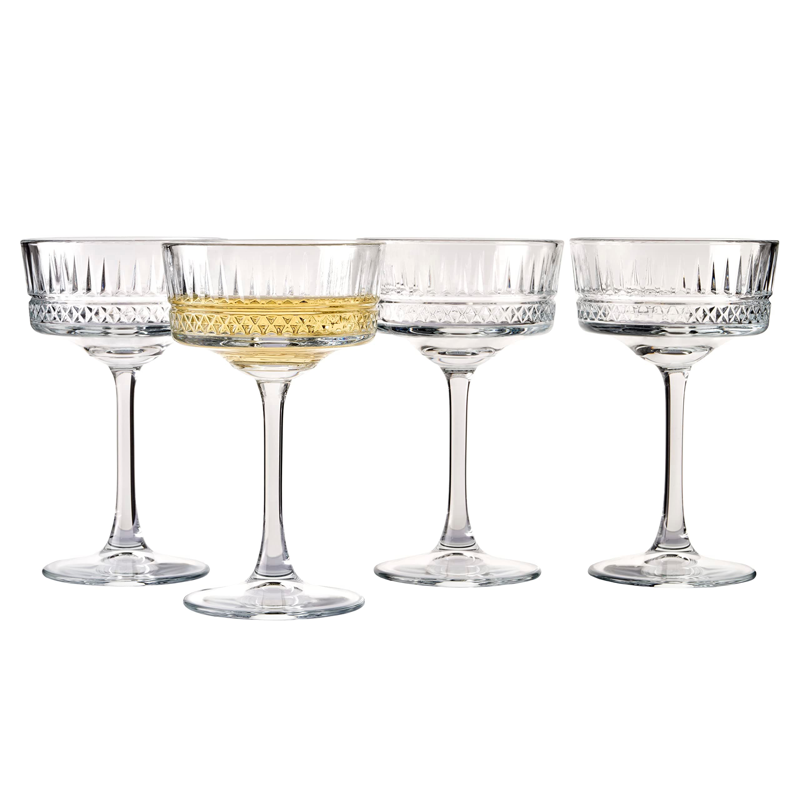Pasabahce Vintage Coupe Glasses Set Of 4 - Exclusive Champagne, Cocktail, Martini, Wine Glasses - Long Stem Glassware - 8.8 oz - Perfect for Parties, Gifts, Housewarming, Weddings,Aniversary