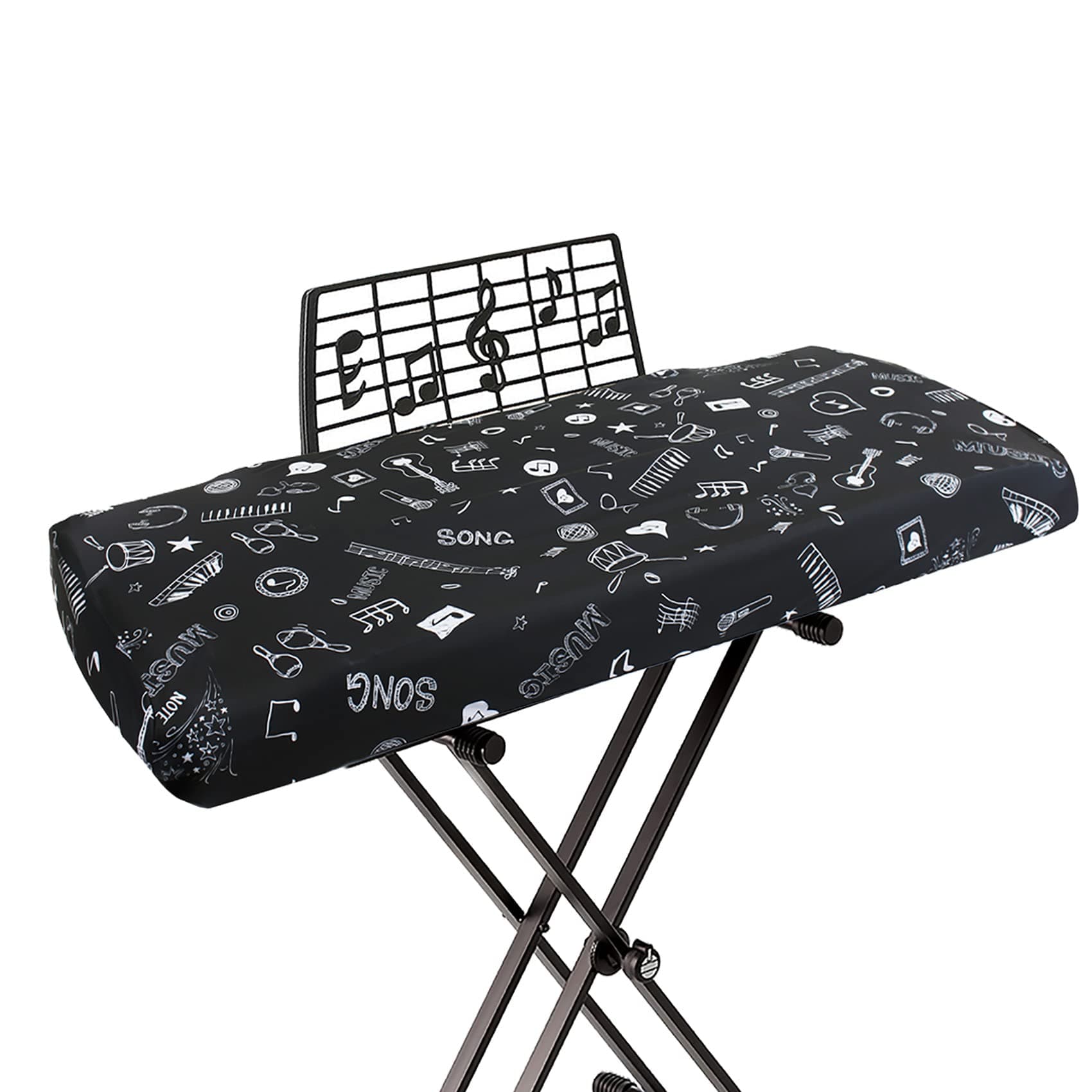 Explore Land Stretchy 61/88 Keys Piano Keyboard Dust Cover with Music Stand Opening for Digital Electronic Piano （61，Music）