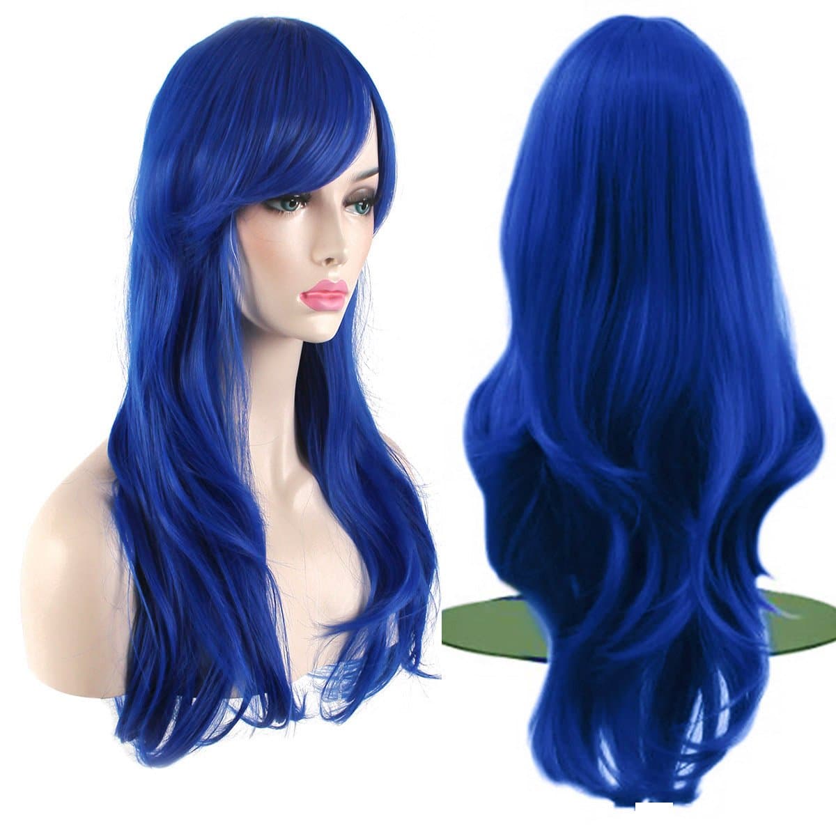 Bizzico AKStore Women's Heat Resistant 28-Inch 70cm Long Curly Hair Wig with Wig Cap, Blue