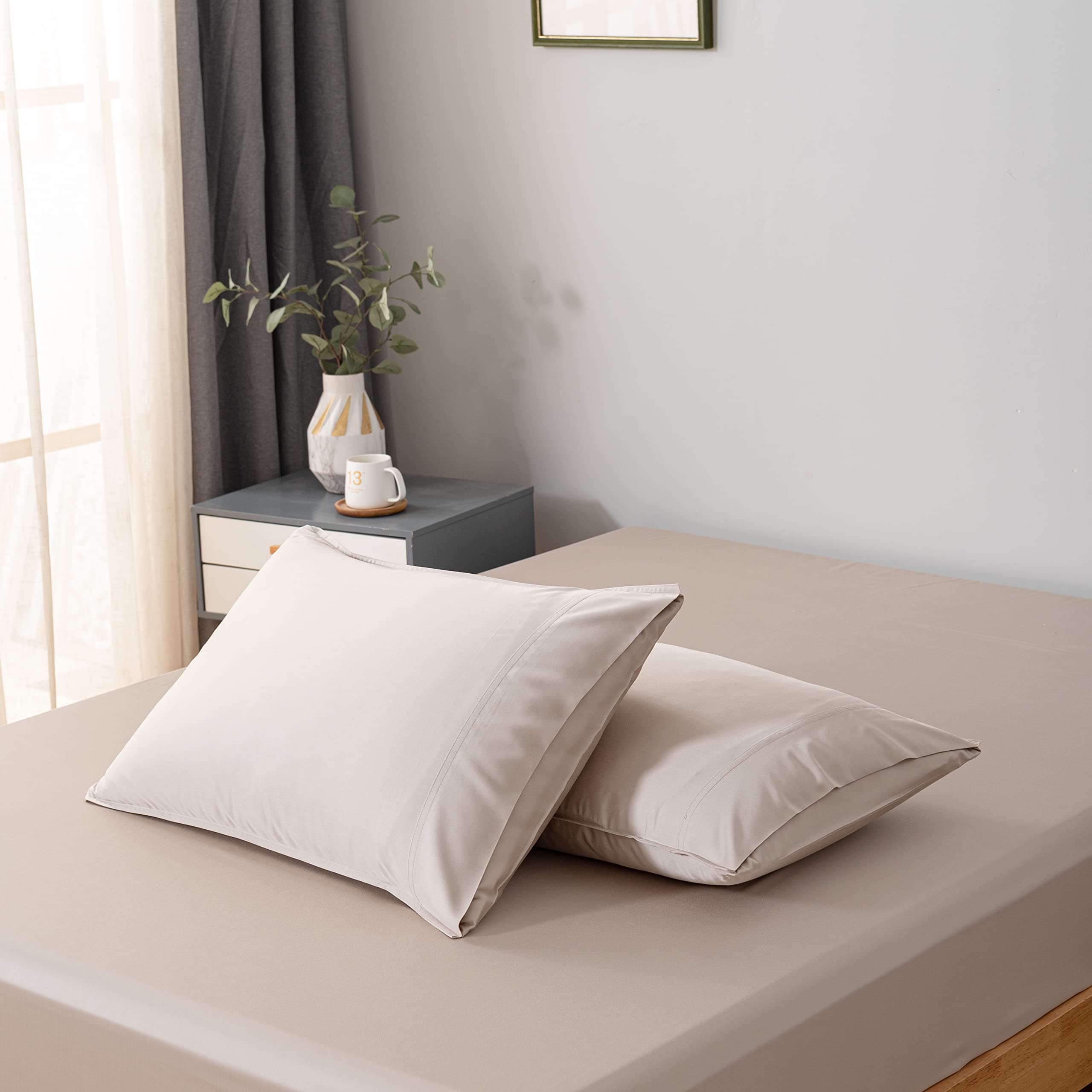 Bella Coterie | Luxury Bamboo Viscose Queen Size Pillowcase Set | 100% Organically Grown | Ultra Soft | Cooling | 2 Pcs [Dune]