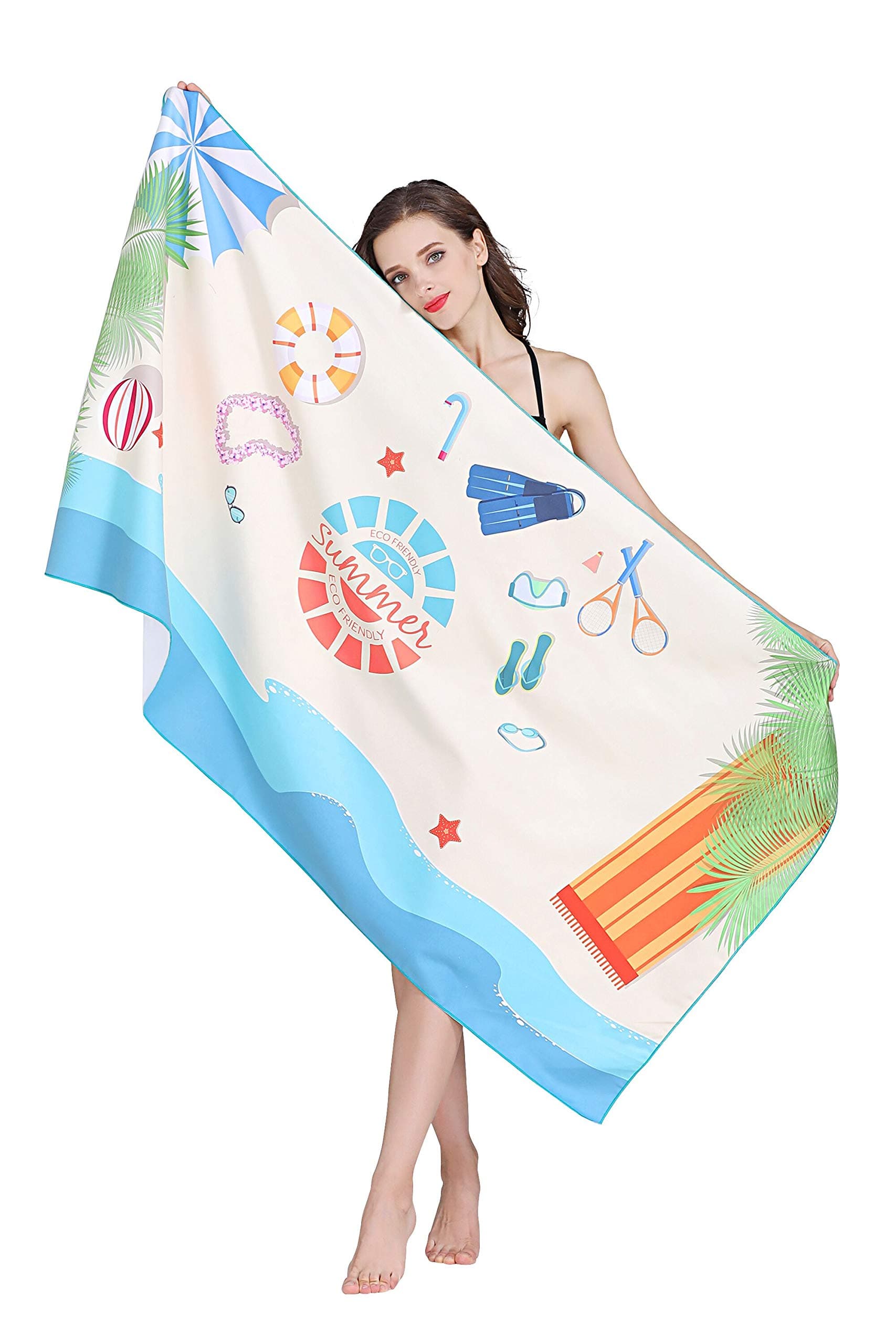 Jastella Women Girls Kids Oversized Microfiber Pool Beach Towel Quick Drying Lightweight Ultra Absorbent Towel (63x31in) for Travel Sports Gym, Compact Fitness, Beach, Bath, Shower (Summer Sports)