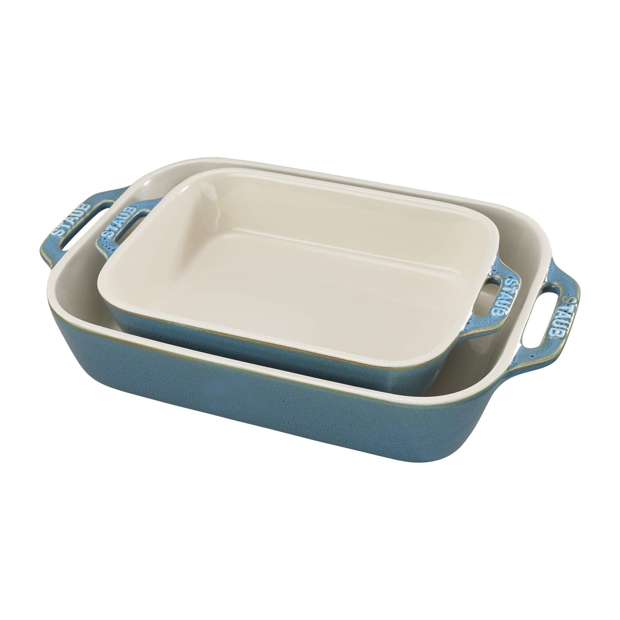 Rustic Turquoise Ceramic Rectangular Baking Dishes Set of 2