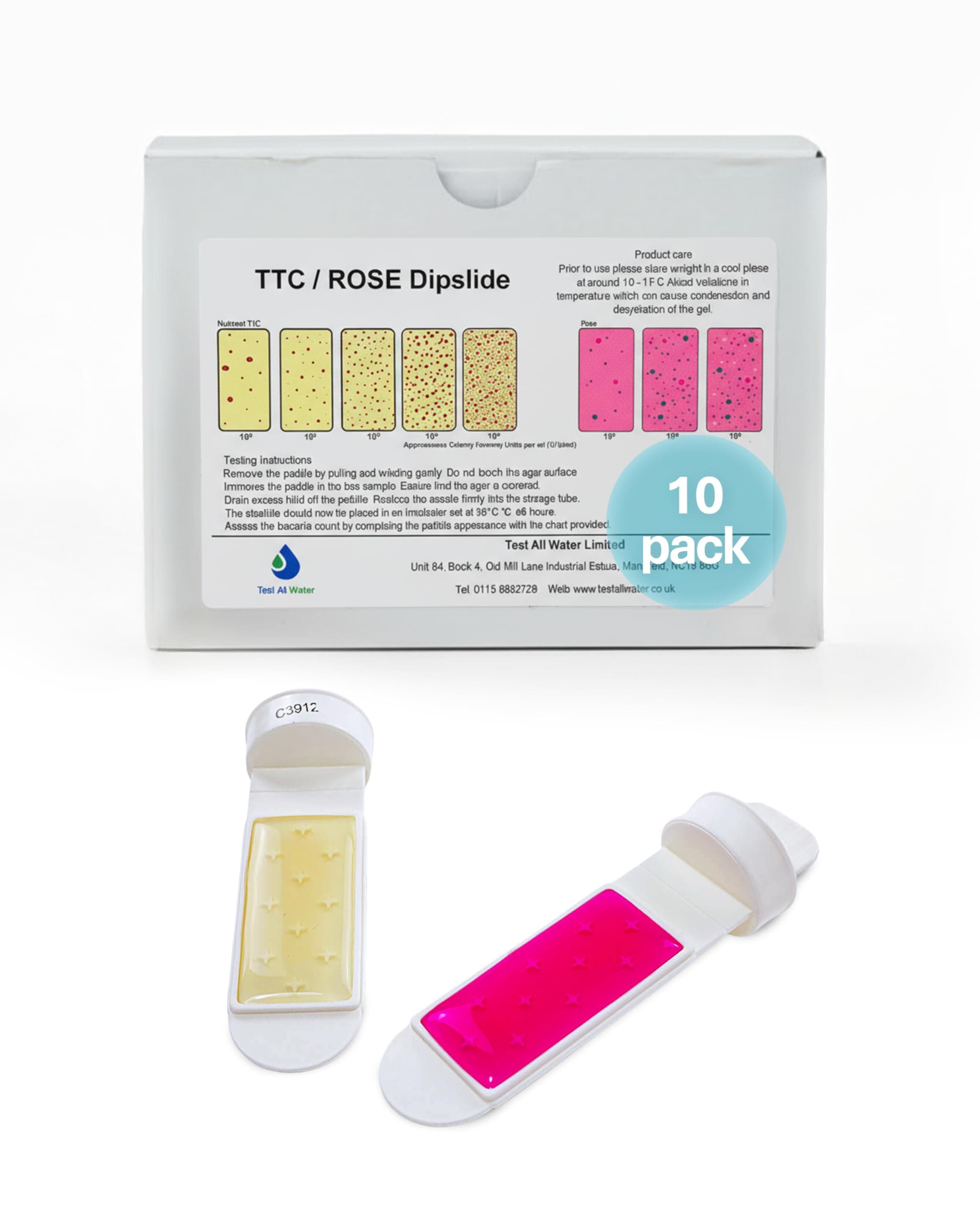 TTC/ROSE Dipslides - Dual-Medium Microbiological Testing for Bacteria, Mould & Yeast | Rose Bengal & TTC Nutrient Agar Paddle for Water Quality Contamination Monitoring (Pack of 10)