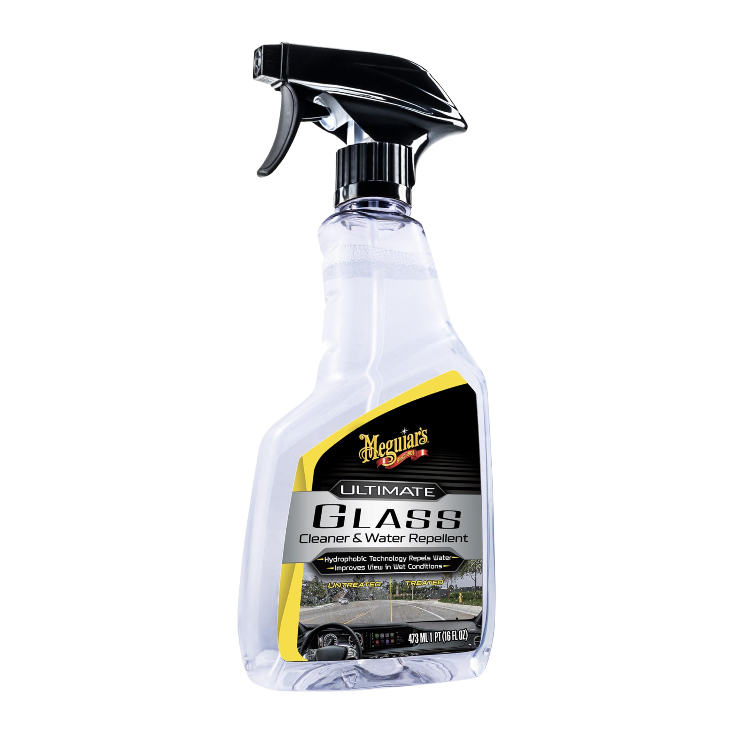Meguiar's Ultimate Glass Cleaner & Water Repellent - Premium Glass and Window Cleaner for Quick Cleaning with Hydrophobic Technology that Acts as a Rain Repellent Improving Visibility in Rain - 16oz