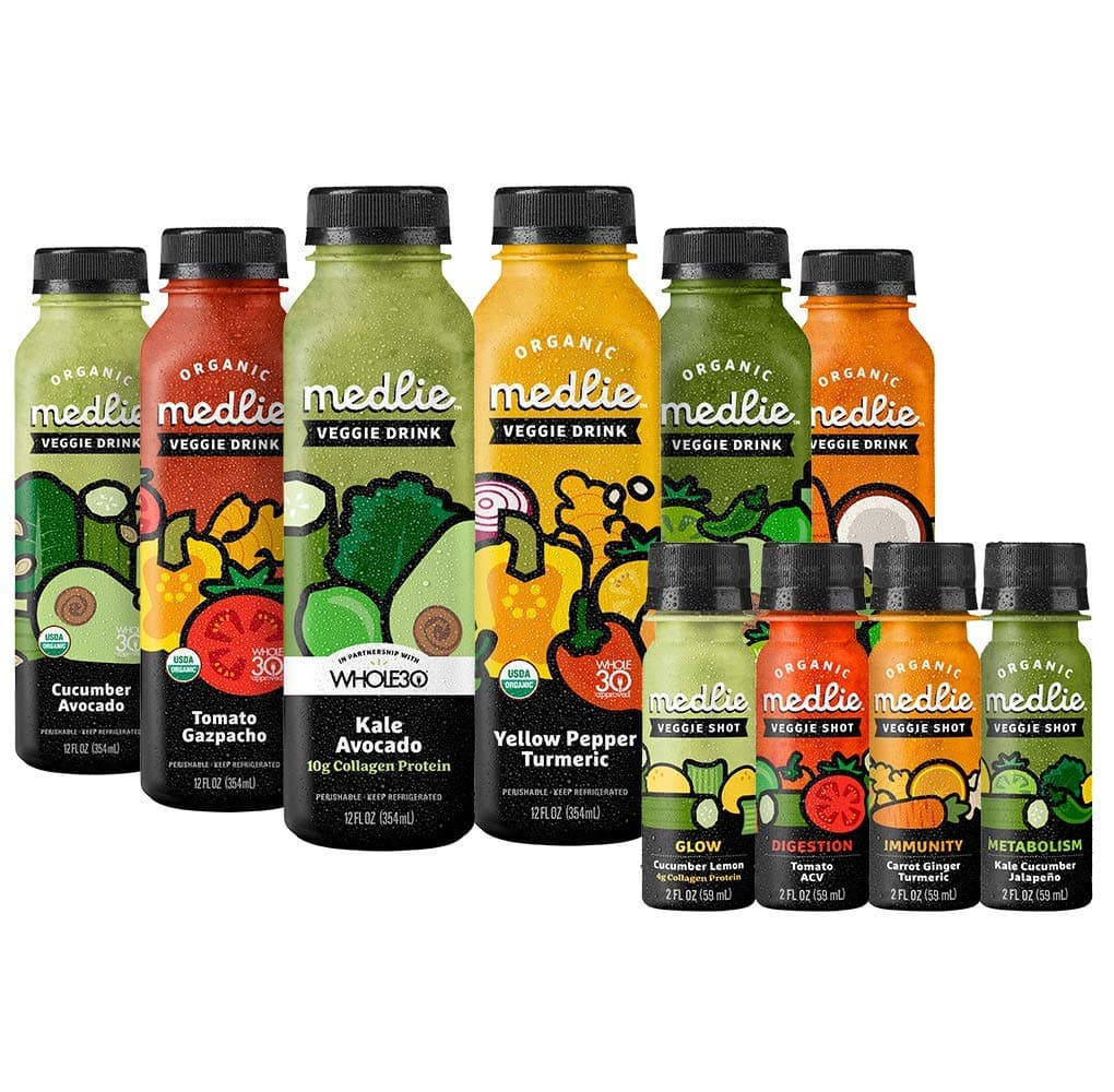 Medlie Organic Veggie Drink and Shot Variety Pack (10 Pack), Whole30 Approved, Juice Cleanse Alternative, Vegetable Smoothies, Soup Cleanse, Formerly ZÜPA NOMA