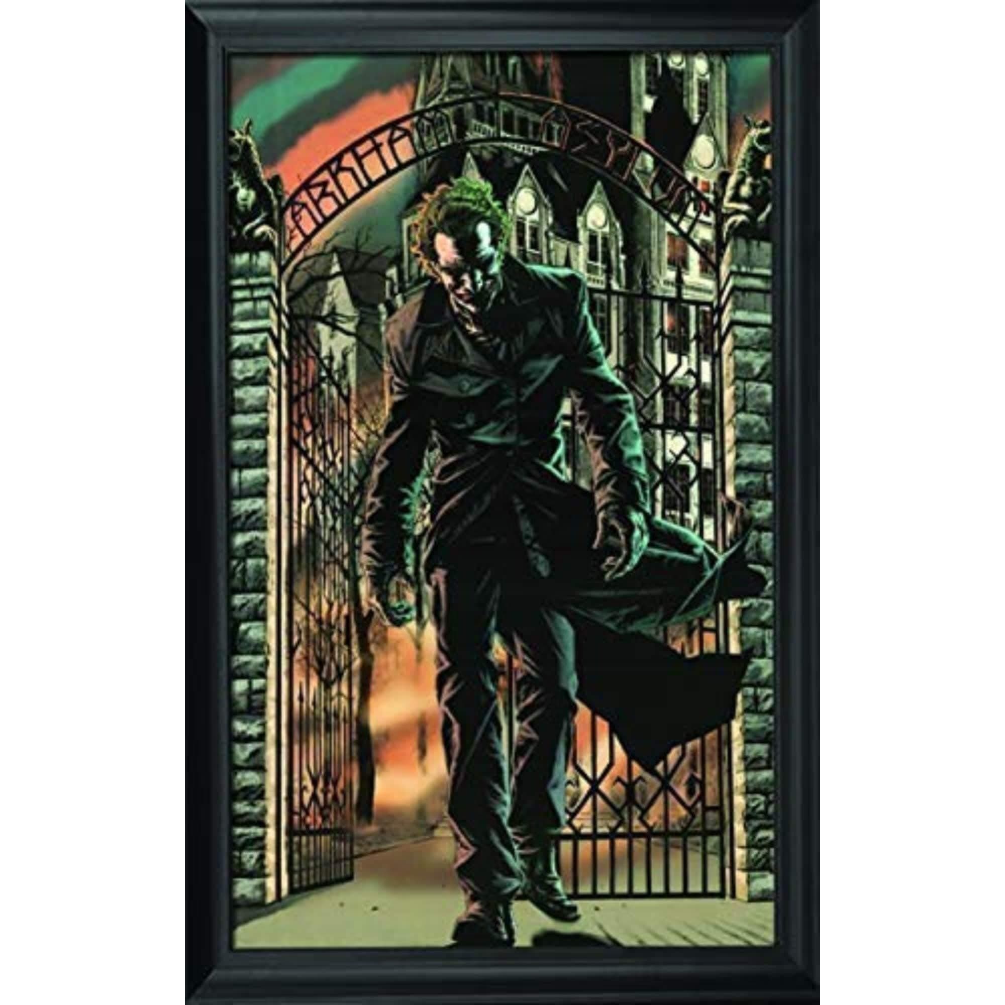 Joker Arkham Asylum Wall Art Decor Framed Print | 24x36 Premium (Canvas/Painting Like) Textured Poster | DC Comics Batman Superhero Fan Picture & Artwork | Memorabilia Gifts for Guys & Girls Bedroom