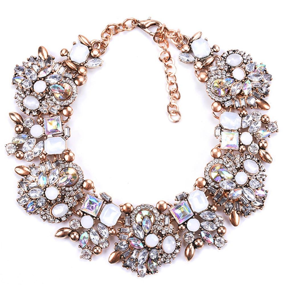 Bib Statement Necklace Colorful Glass Crystal Collar Choker Necklace for Women Fashion Accessories