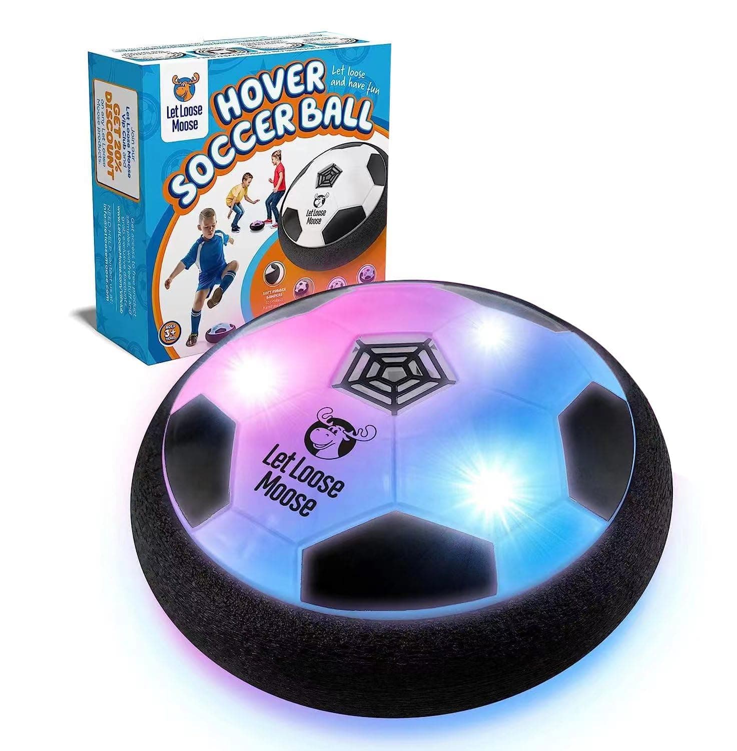 Let Loose Moose Hover Soccer Ball, Set of 1 Light Up LED Soccer Ball Toys, Fun and Active Indoor Game for Young Boys and Girls, Great Birthday Gift for Young Kids, Fun Soccer Training Equipment