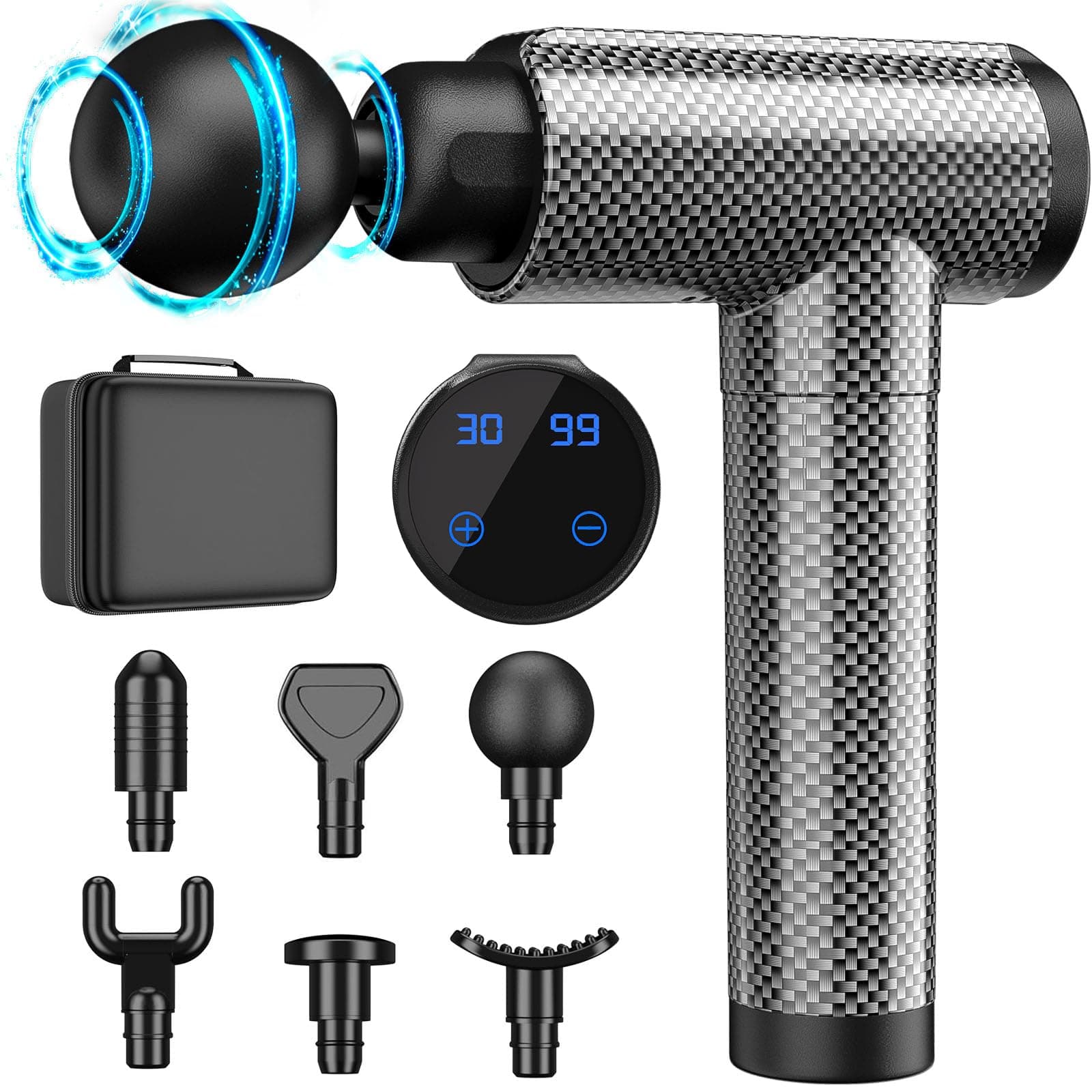 CholasMassage Gun, Muscle Therapy Gun for Athletes, Deep Tissue Percussion Body Muscle Massager with 30 Adjustable Speeds, 6 Types of Massage Heads, Handheld Massager for Neck Back Pain Relief