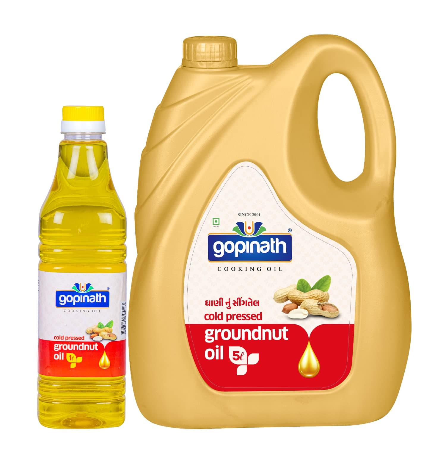 GOPINATH COOKING OIL Gopinath Cold Pressed Groundnut Oil - 1 Litre | Peanut Oil | Sing Tel | Kolhu/Kachhi Ghani/Chekku/Wood Pressed | Natural Cooking Oil | Chemical Free/Peanut Cooking Oil 1 Litre & 5 Litre -Pack Of 2 (G_C_O_1003)