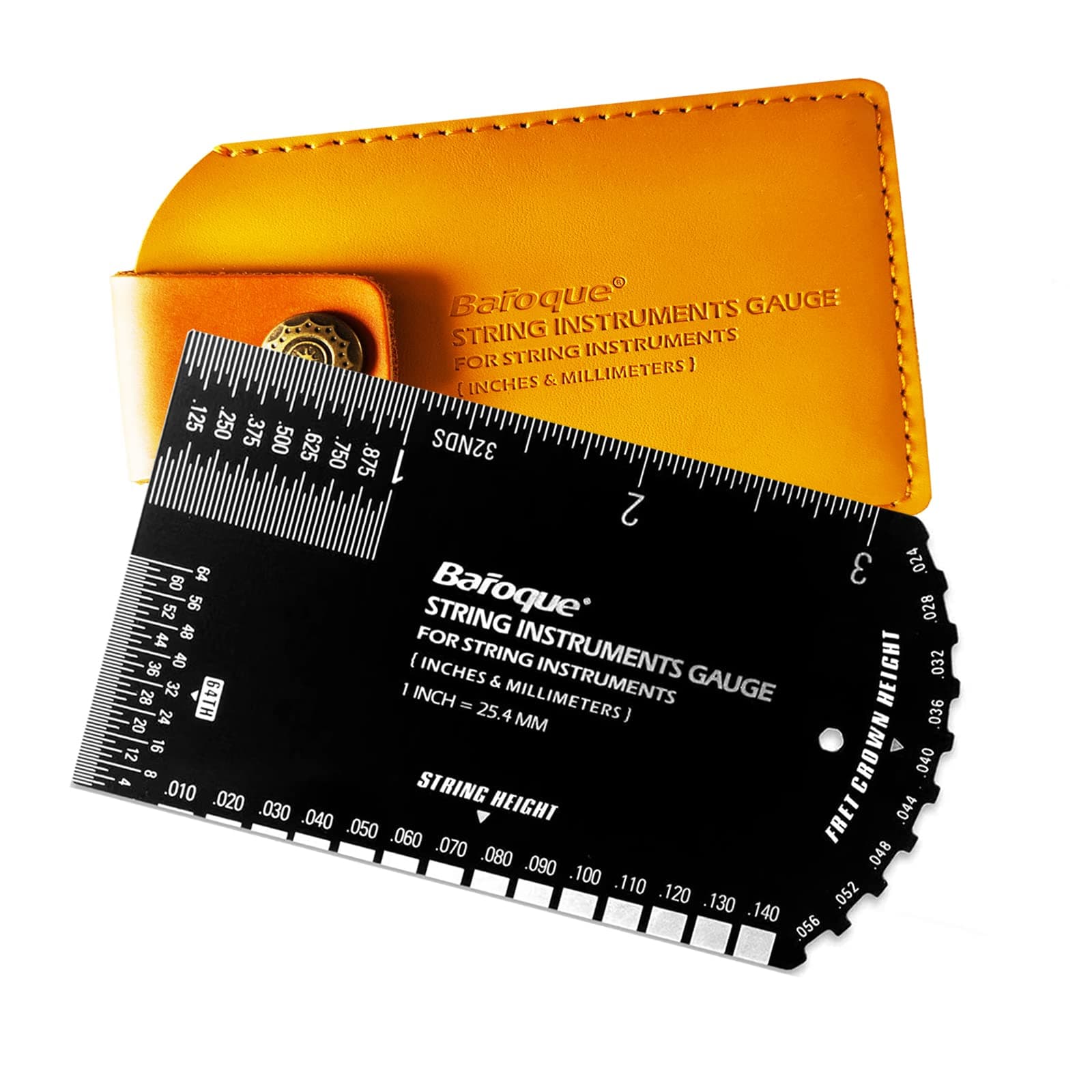 Baroque String Action Gauge Precision Guitar Ruler Multifunctional Guitar Setup Kits Tool Leather Case Polished Edge, Black