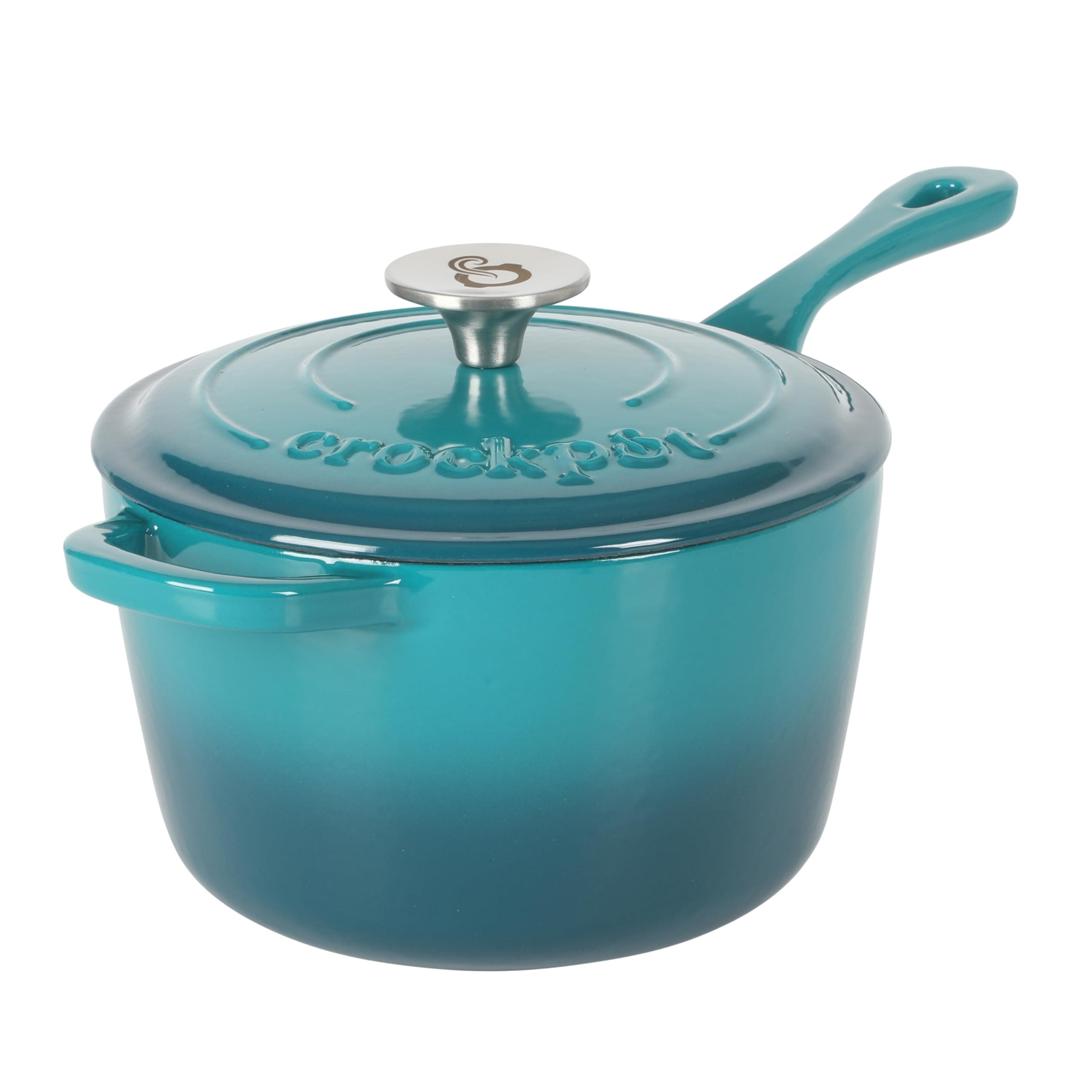 Crock Pot 3 Qt Enamel Cast Iron Sauce Pan W/Lid - Teal Ombre