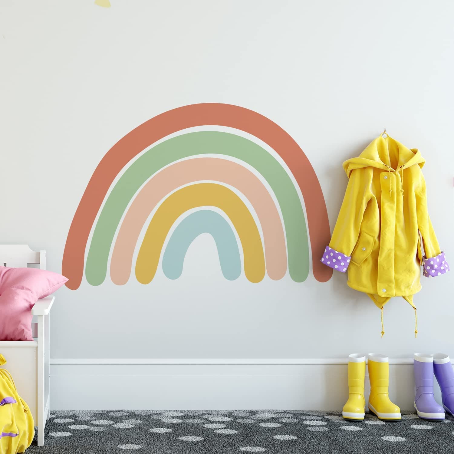 funlifeEarthy Colors Large Rainbow Wall Decals Peel and Stick, Self Adhesive Colorful Rainbow Wall Sticker for Girls Bedroom Decor, Kids Nursery Room Decoration, 29.53" x 20.87"
