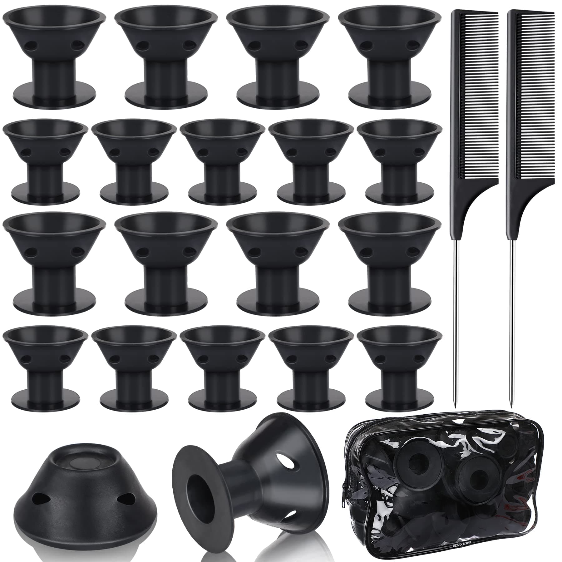 JULBEAR Heatless Curling Set for Women & Girls: 60 Black Rollers (30 Large & 30 Small Silicone) for Long & Short Hair, Headband & Combs Included