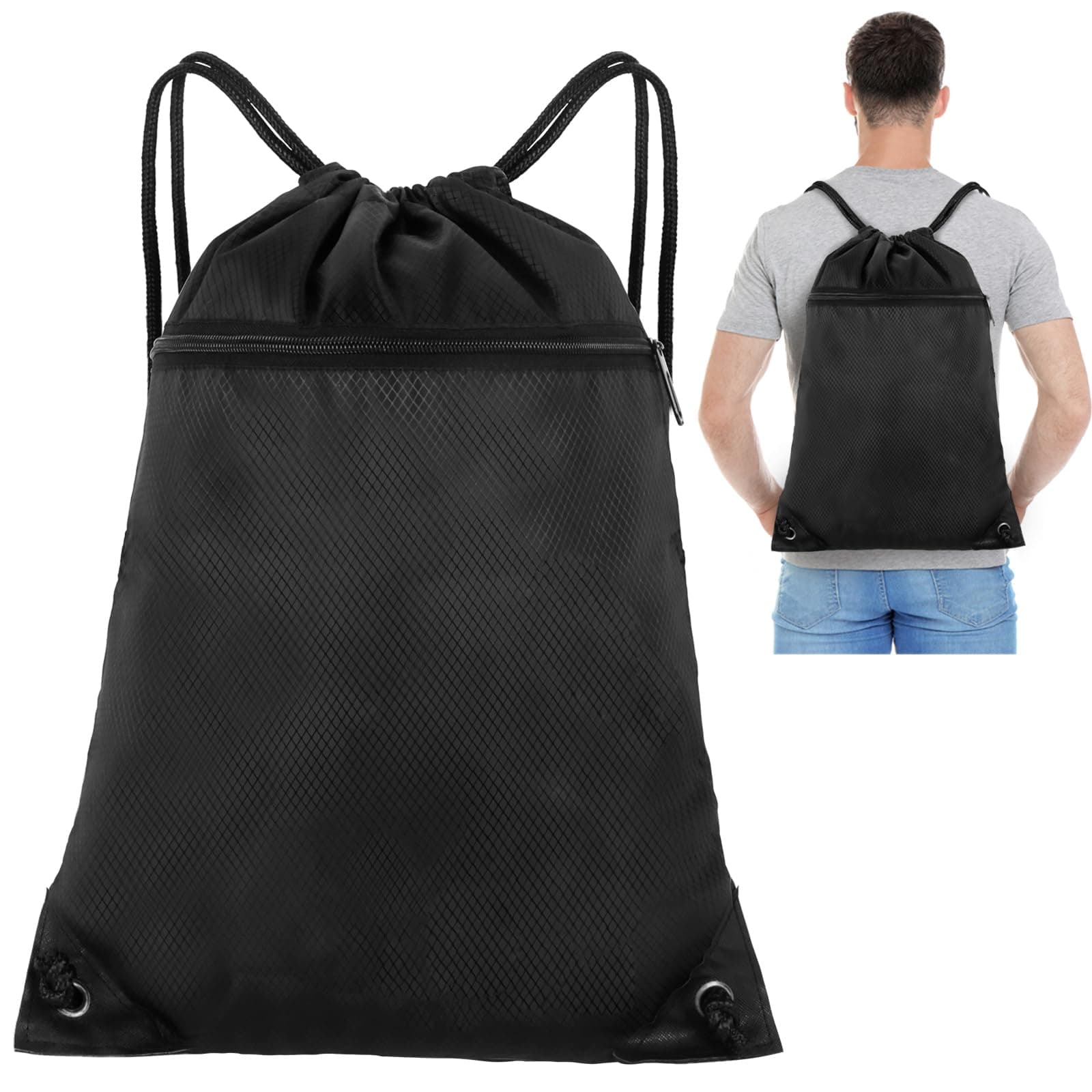 Waterproof Drawstring Bag Large Drawstring Gym Bag Nylon PE Bags Drawstring Bags Swimming Bag Sports Backpack for Men Women to Gym Sports Yoga Travel and Various Activities