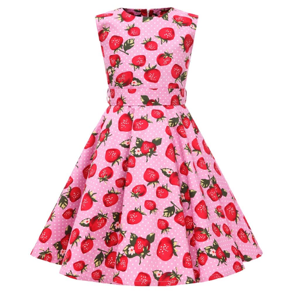 Classy Girls Sleeveless Polka Dots 1950s Vintage Rockabilly Swing Kids Party Dress with Belt Red 9-10